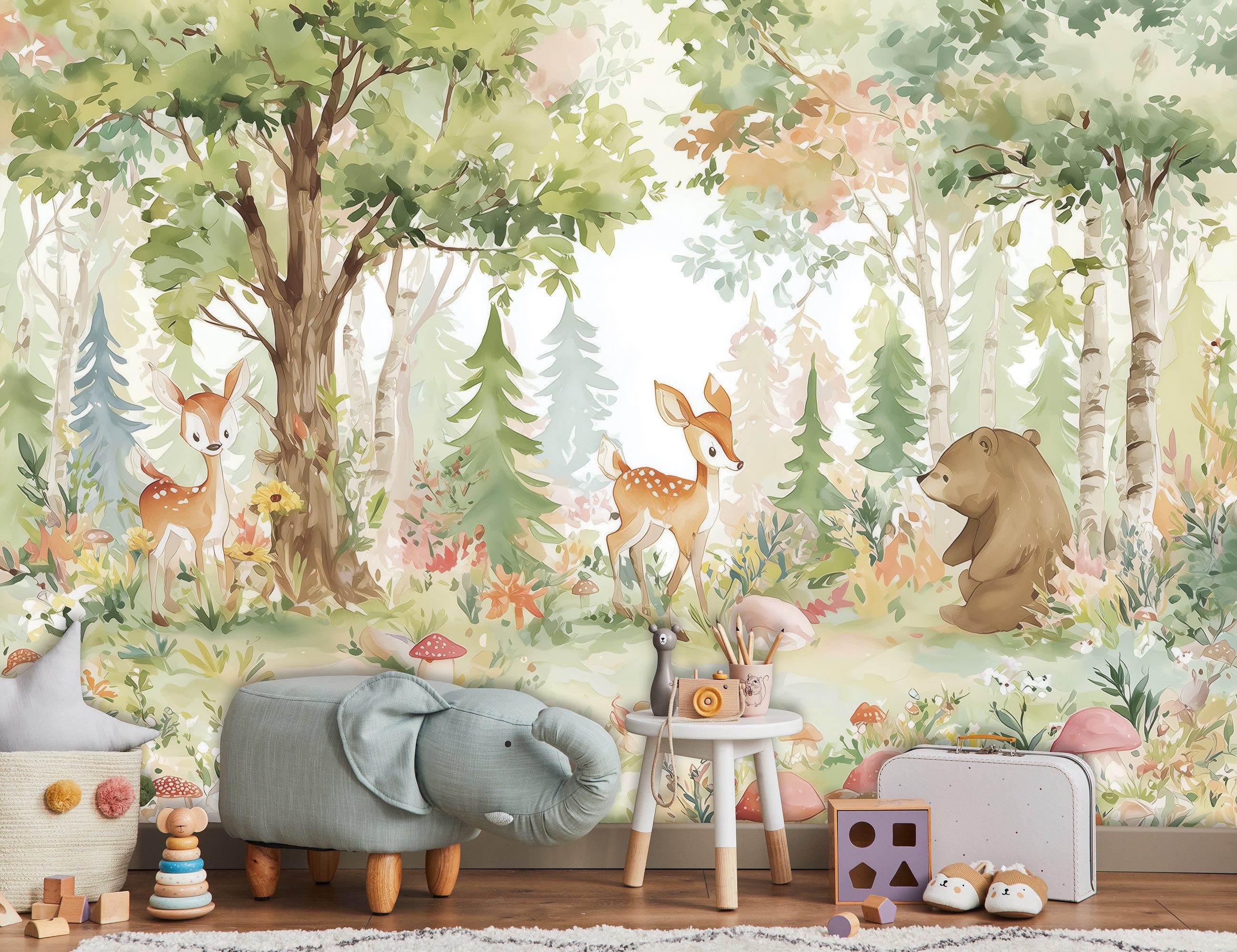 Wallarena Fototapete Kinderzimmer Wald Tiere Hirsch günstig online kaufen