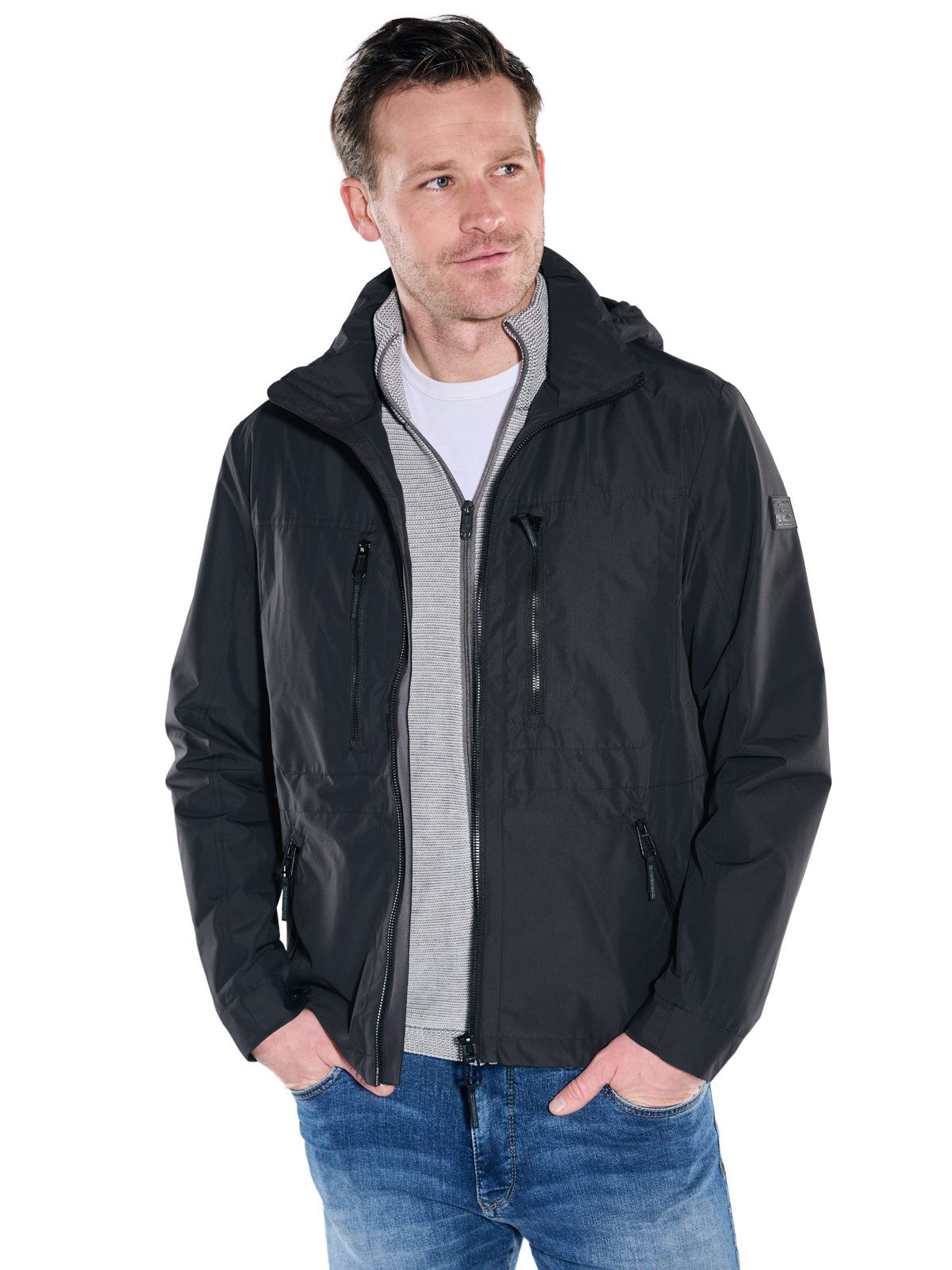 Engbers Kurzjacke Herren Funktionsjacke mit abnehmbarer Kapuze, Schwarz