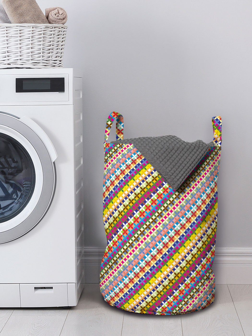 Blume Wäschesäckchen für Wäschekorb mit Lebens des Abakuhaus Abstrakt Waschsalons, Stripes Griffen Kordelzugverschluss
