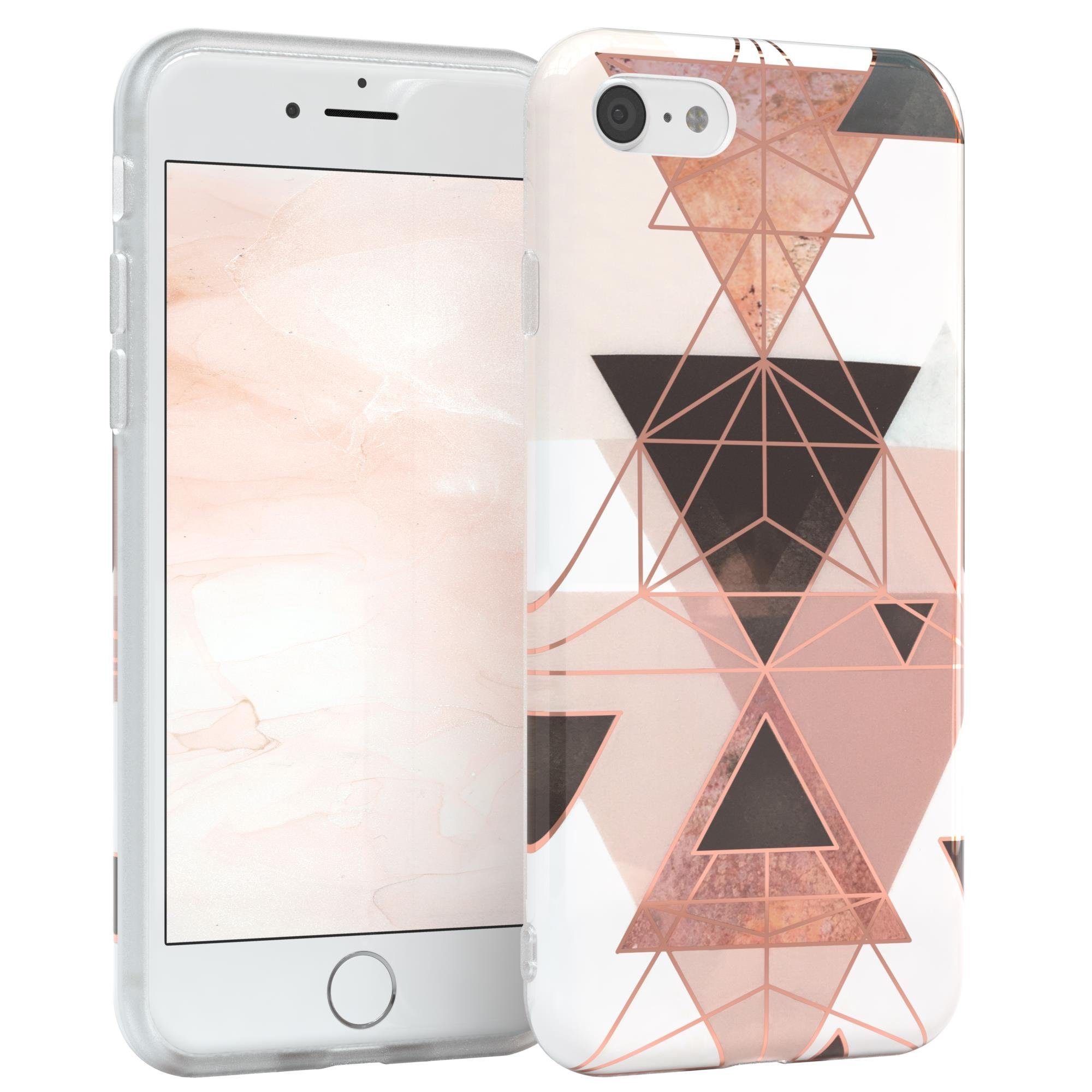 EAZY CASE Handyhülle IMD Motiv Cover für iPhone SE 2022/20 & iPhone 8/7 4,7 Zoll, Hülle mit Kameraschutz Slimcover Display Bumper Geometrie Rosa Braun