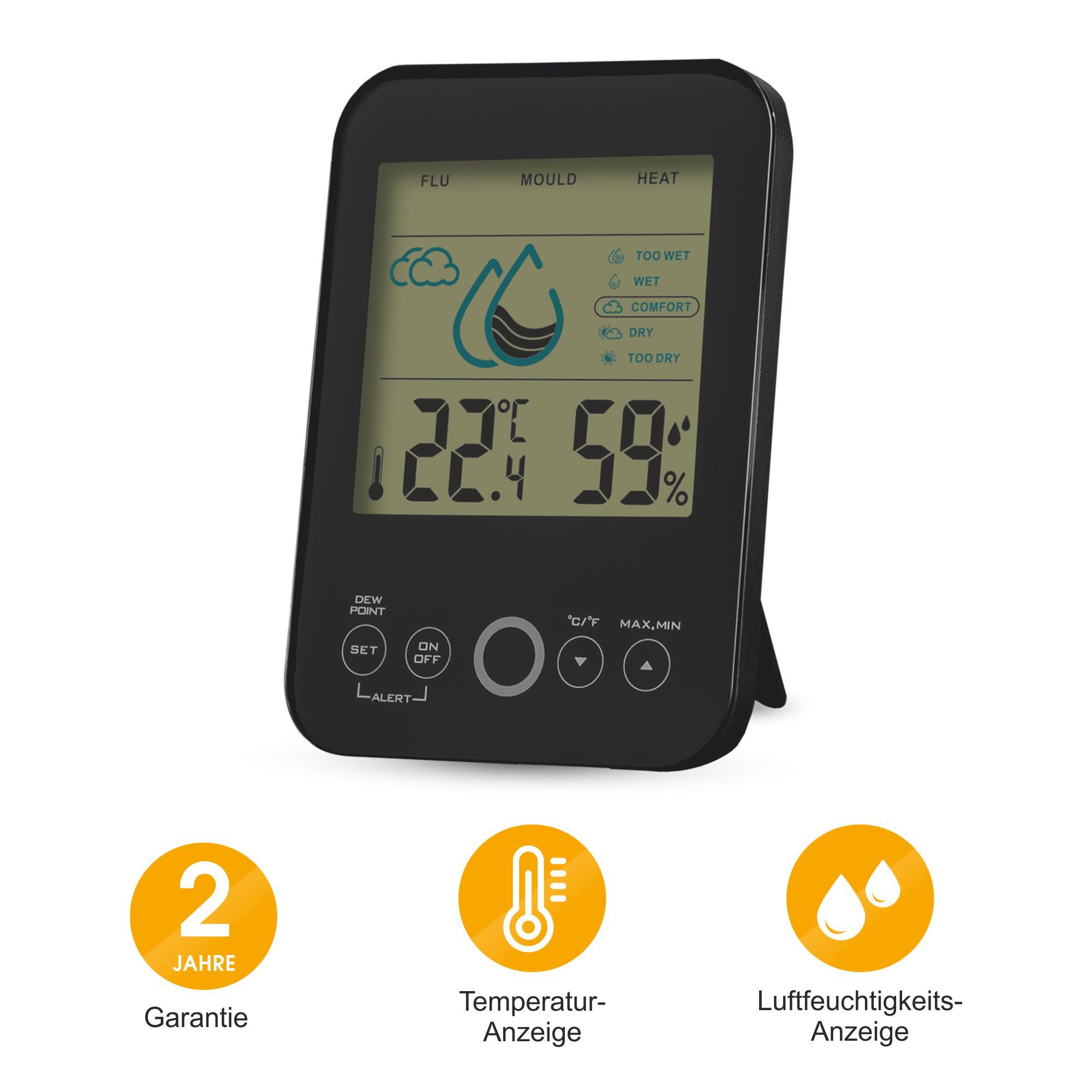 Klimamesser Raumklimastation Schimmelwarner, Lüftungsempfehlung Hygrometer günstig online kaufen