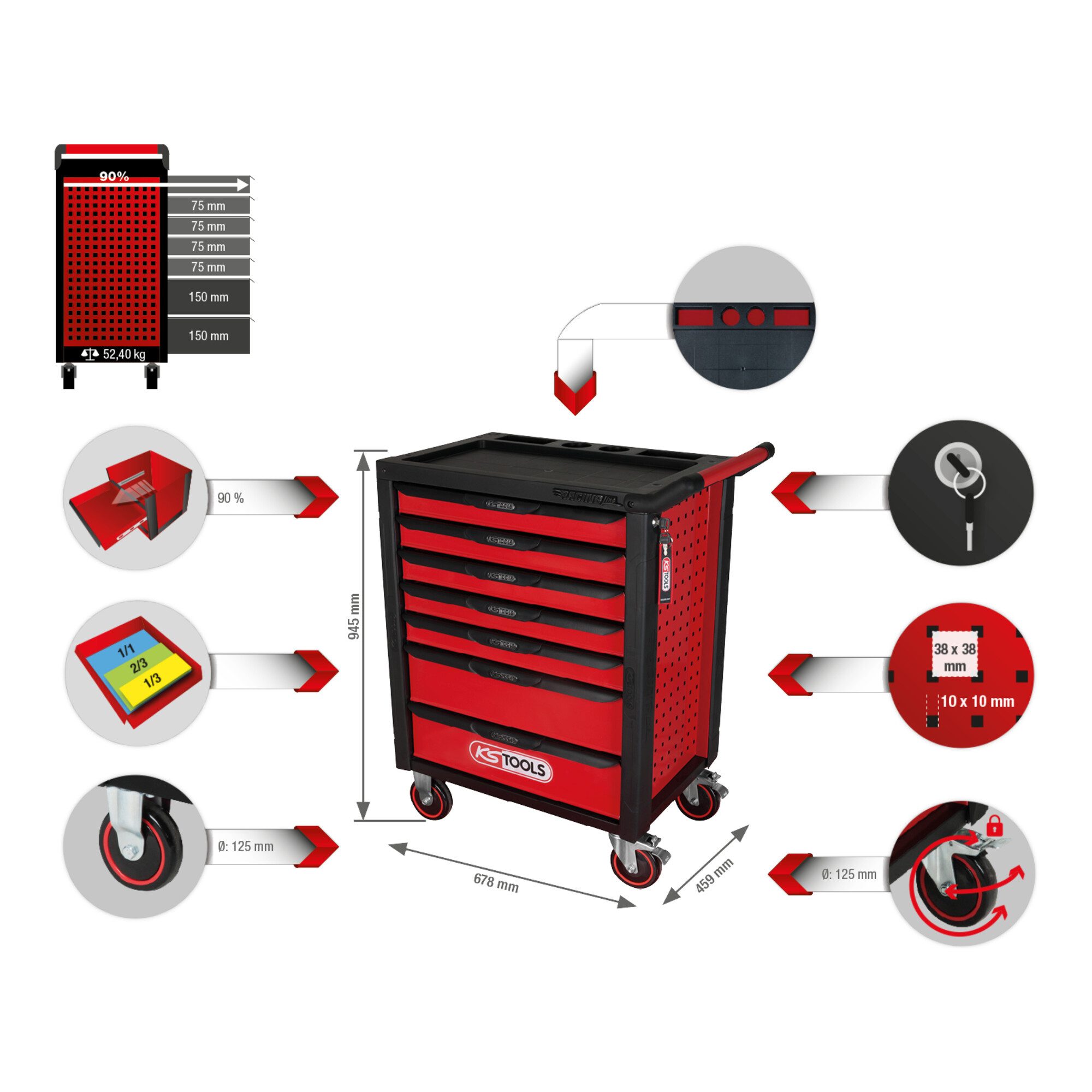 KS Tools Werkstattwagen KS Tools RACINGline SCHWARZ/ROT Werkstattwagen mit 7 Schubladen