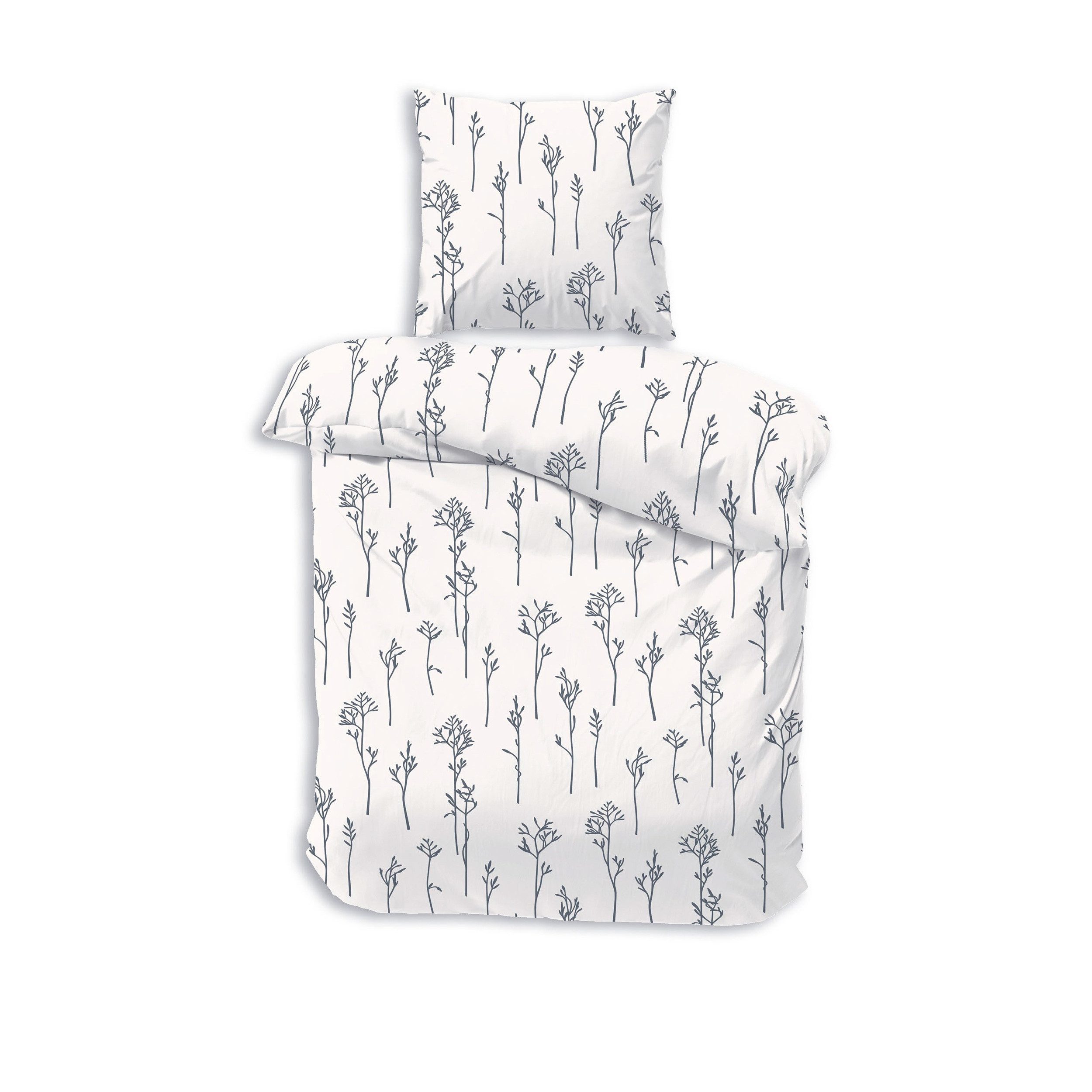 DOBNIG Bettwäsche Flanell, Flanell, 2 teilig, Blumenzweige, natur, grau