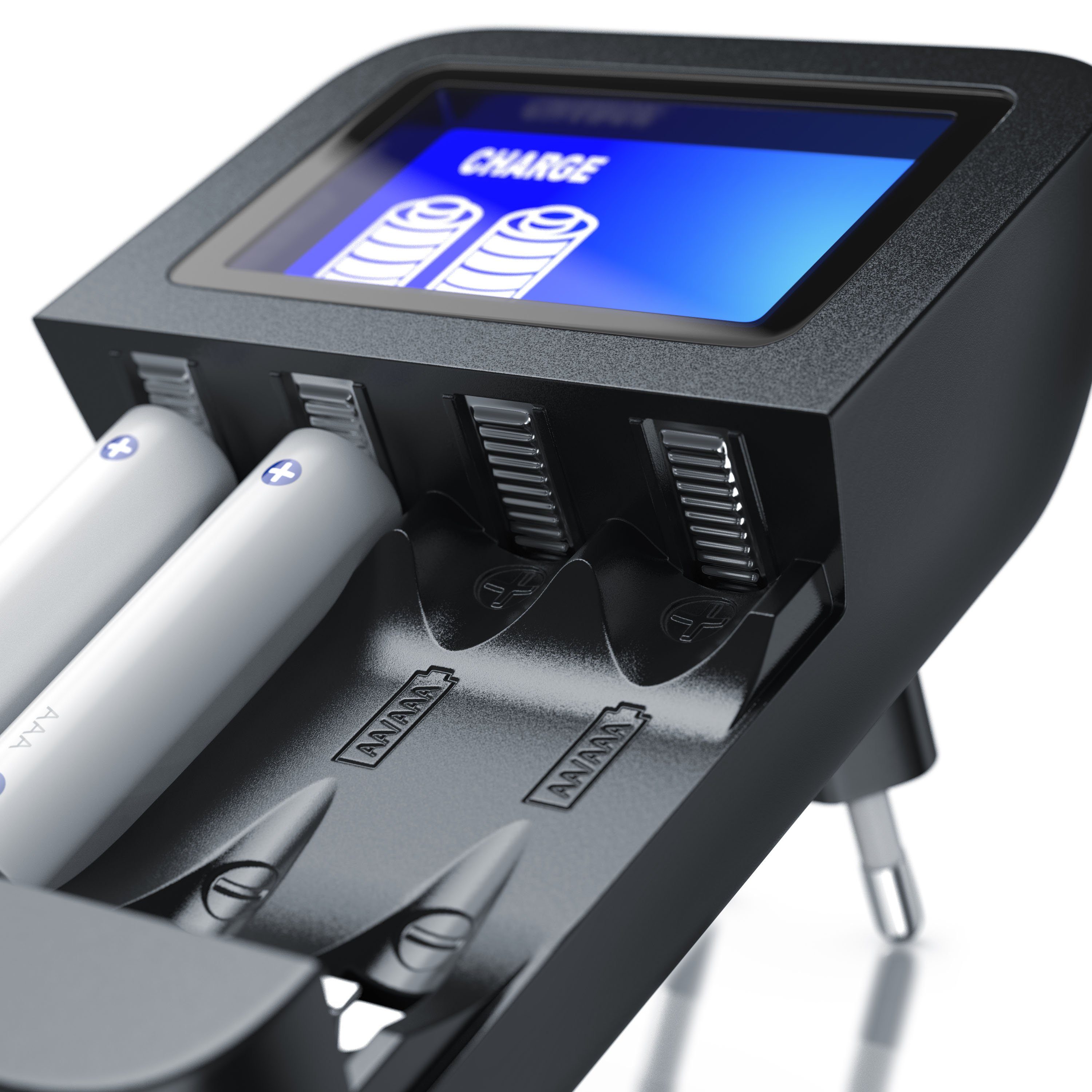 Aplic Universal 4-Schacht Akkulader geeignet für Typ AA / AAA NiMH Akkus Batterie-Ladegerät (2700 mA, Mikroprozessorgesteuertes Laden, 4 Akkus, LCD, Batterieladegerät)