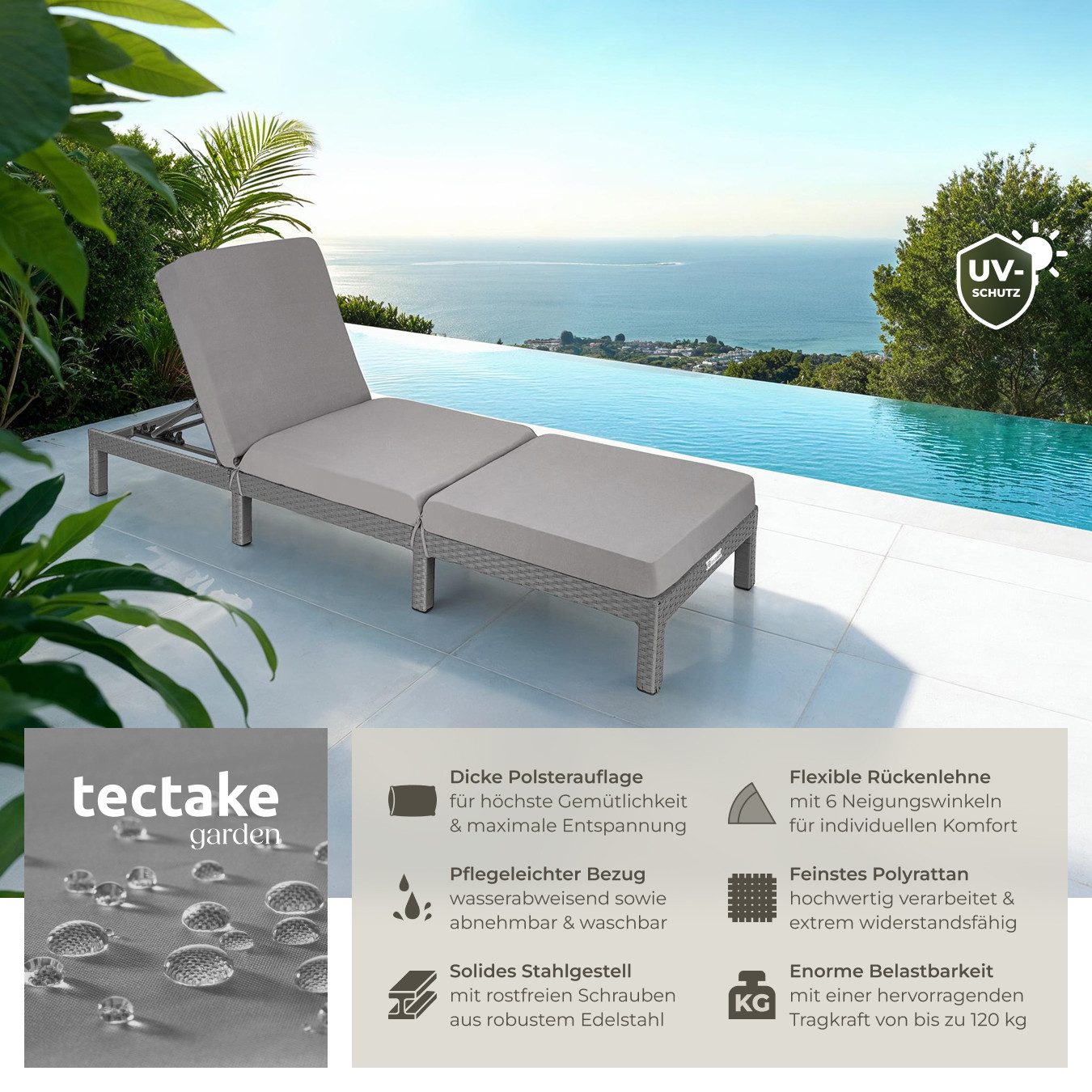 tectake Gartenliege Rattan Sonnenliege, 1 St., günstig online kaufen