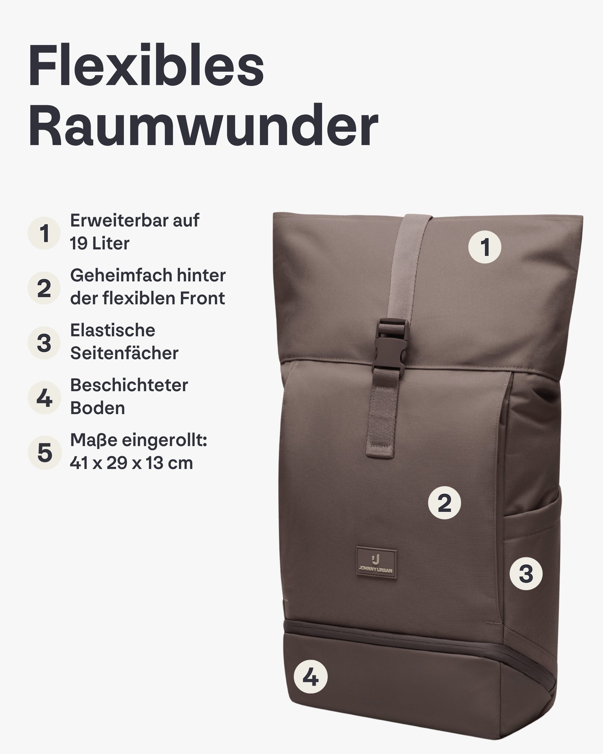 Johnny Urban Cityrucksack Allen Medium Rolltop mit Laptopfach (1-tlg), Wasserabweisend