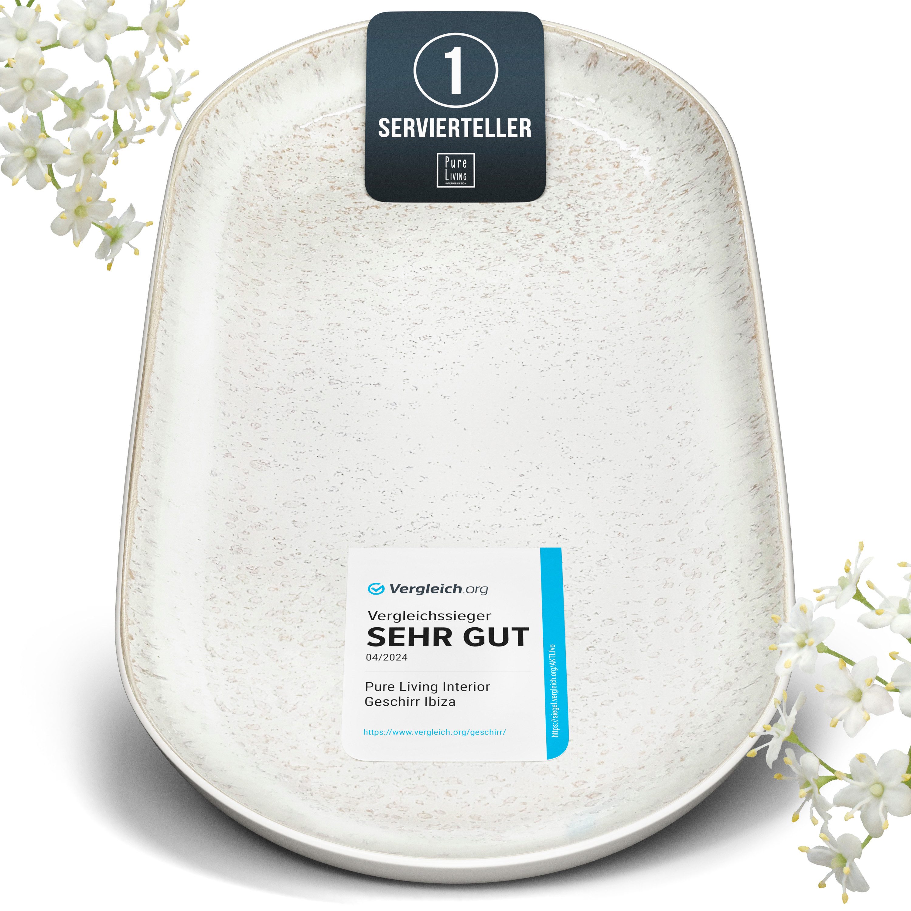 PURE LIVING INTERIOR DESIGN Geschirr-Set Pure Living Servierplatte »Ibiza«, oval, Steingut, Beige (1-tlg), 1 Personen, Steingut