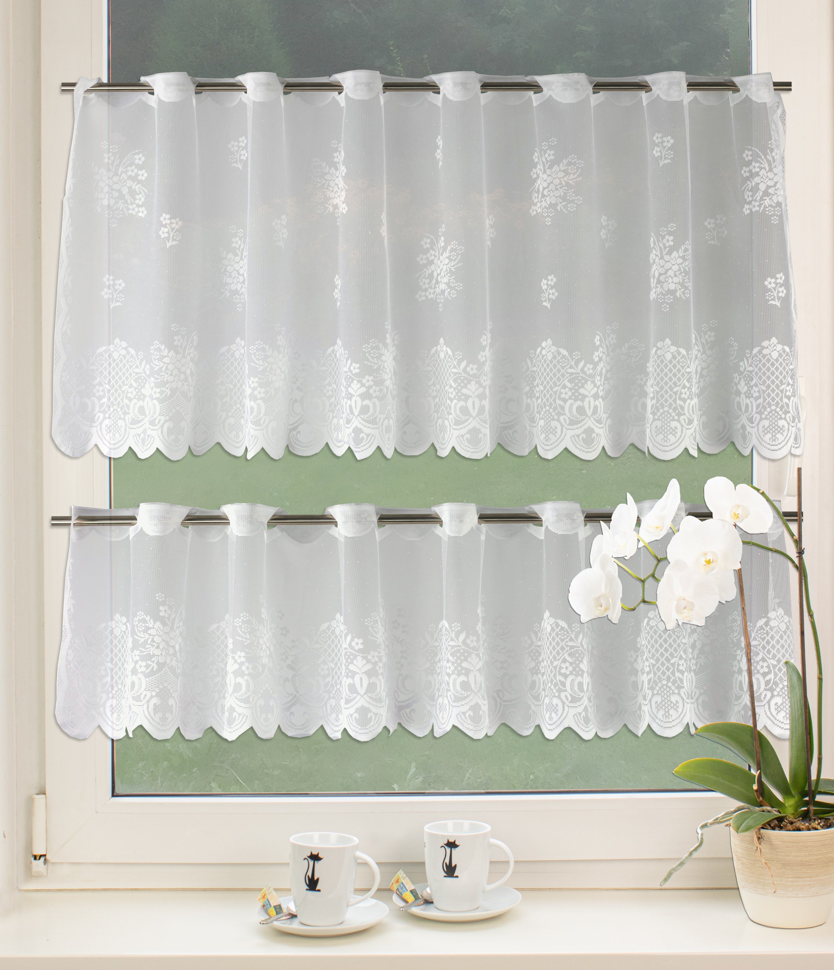 EXPERIENCE Scheibengardine Bistrogardinen Set Scheibengardinen Küchengardinen 2336 30, 50 x 160 cm Weiß (2 St), Stangendurchzug, halbtransparent, Wirkware, Set