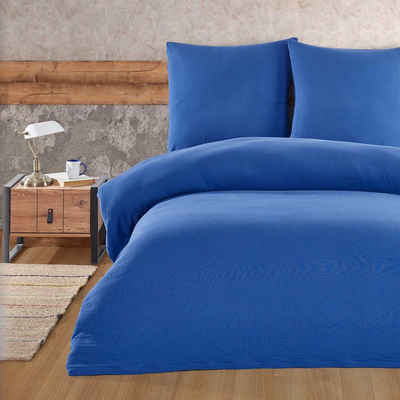 Bettwäsche Luxury, Buymax, Musselin 100% Baumwolle, 2 teilig, 135x200 cm, Bettbezug Set, Uni einfarbig, mit Reißverschluss, Blau