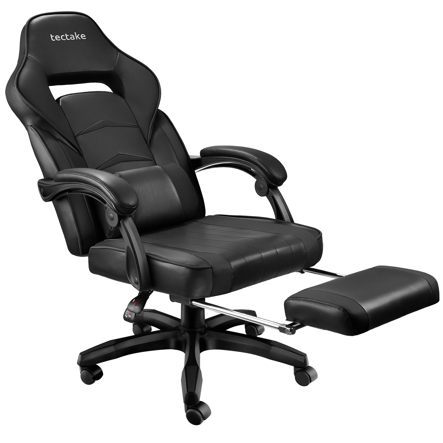 tectake Gaming-Stuhl Gaming-Sessel, Lendenkissen, Belastbarkeit 120 kg, Kunstlederbezug (Racing-Stuhl Comodo, 1 St), Mit Fußstütze, verstellbarer Rückenlehne & abnehmbarem Lendenkissen