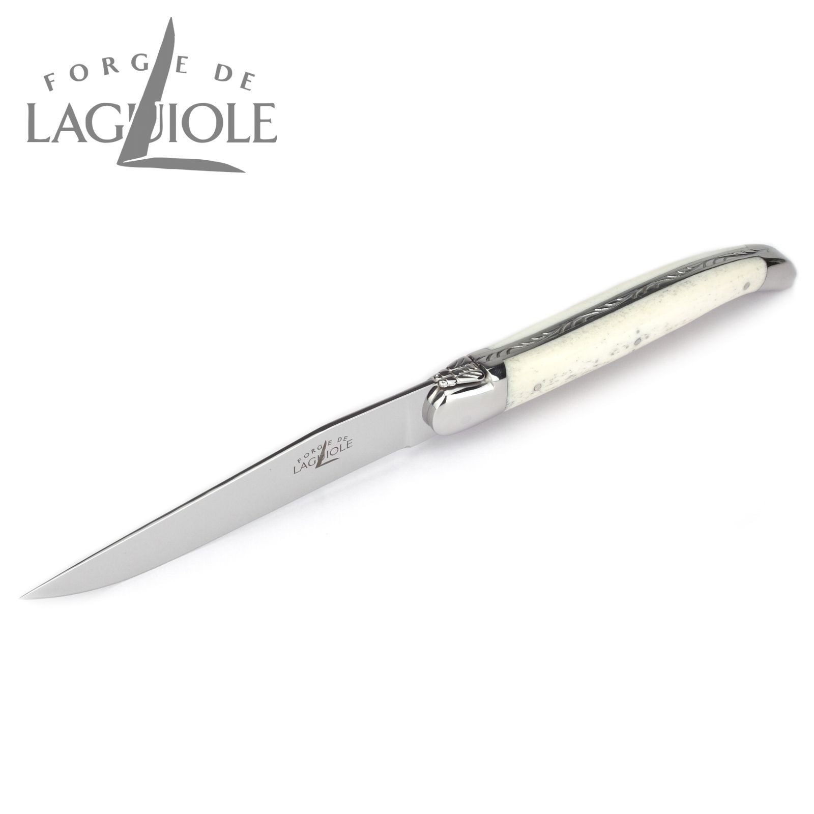 Forge de Laguiole Steakmesser T2 2M IN OS BRI 2er Set - Griff Rinderknochen - Stahl glänzend - Aufbewahrungsbox