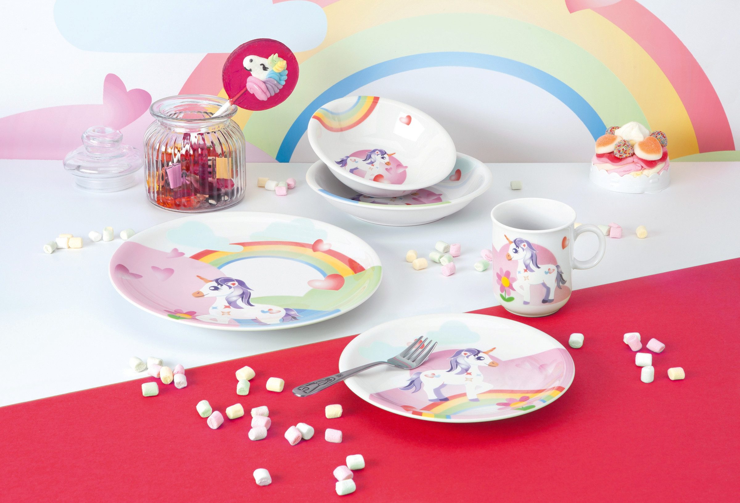 Seltmann Weiden Kindergeschirr-Set Compact Mein kleines Einhorn (3-tlg), 1 Personen, Porzellan, Teller, Schüssel, Becher, Made in Germany, 3 Teile, für 1 Person