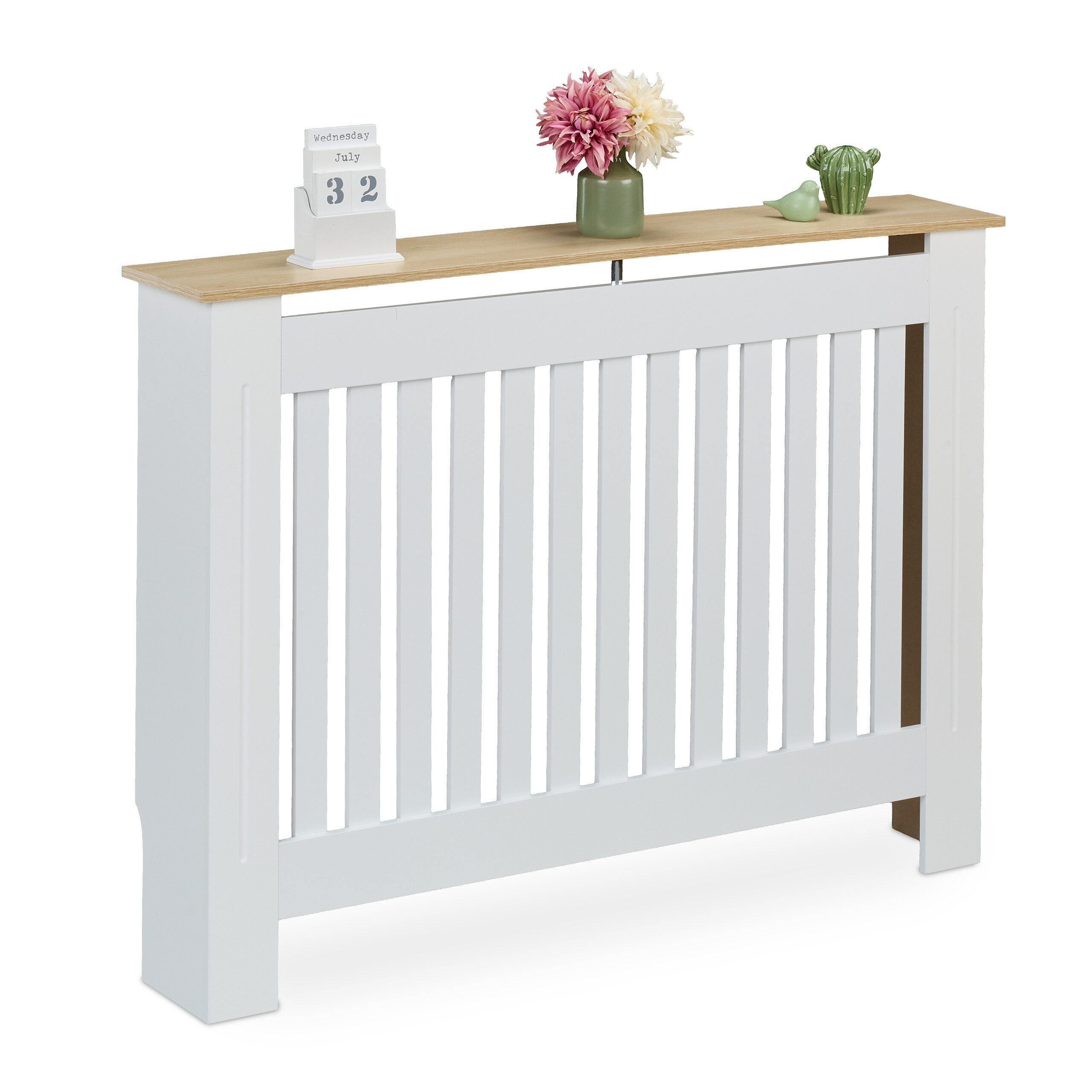 relaxdays Heizungsverkleidung Heizkörperverkleidung m. Holzoptikablage, weiß