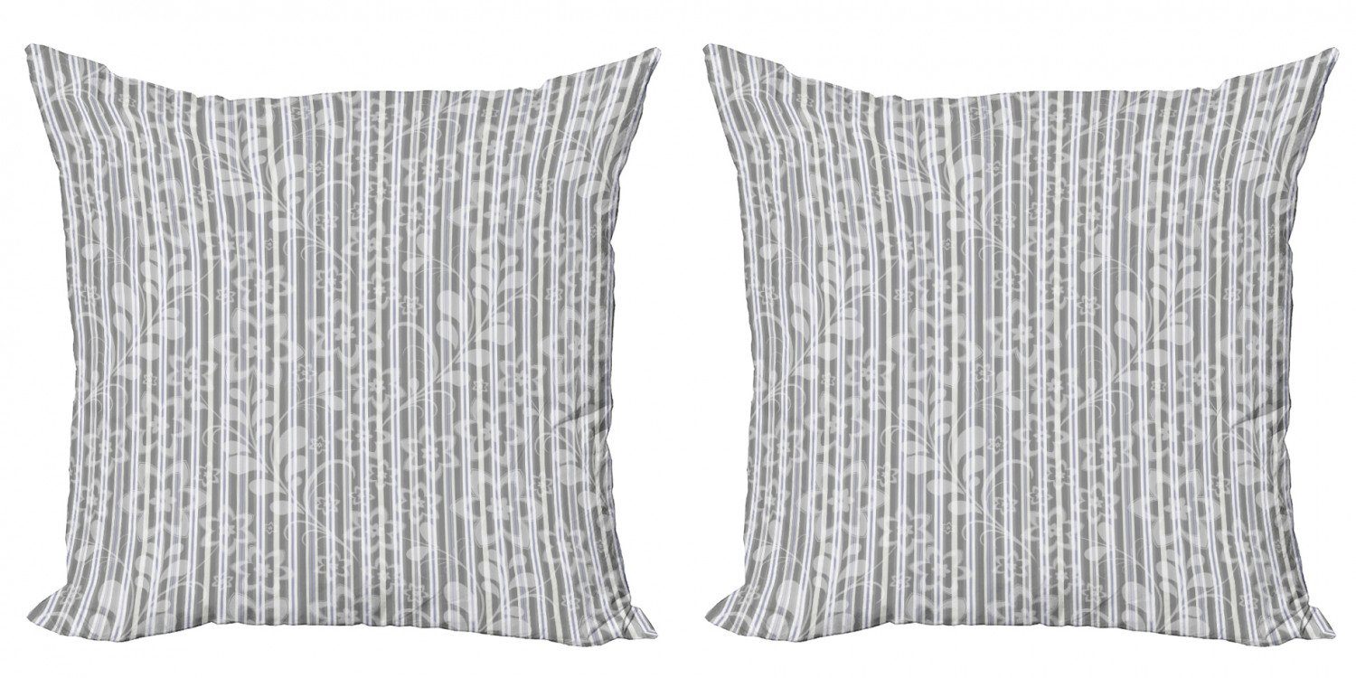 Kissenbezüge Modern Accent Doppelseitiger (2 Inspired Abakuhaus floral und Grau Digitaldruck, Stück), Weiß