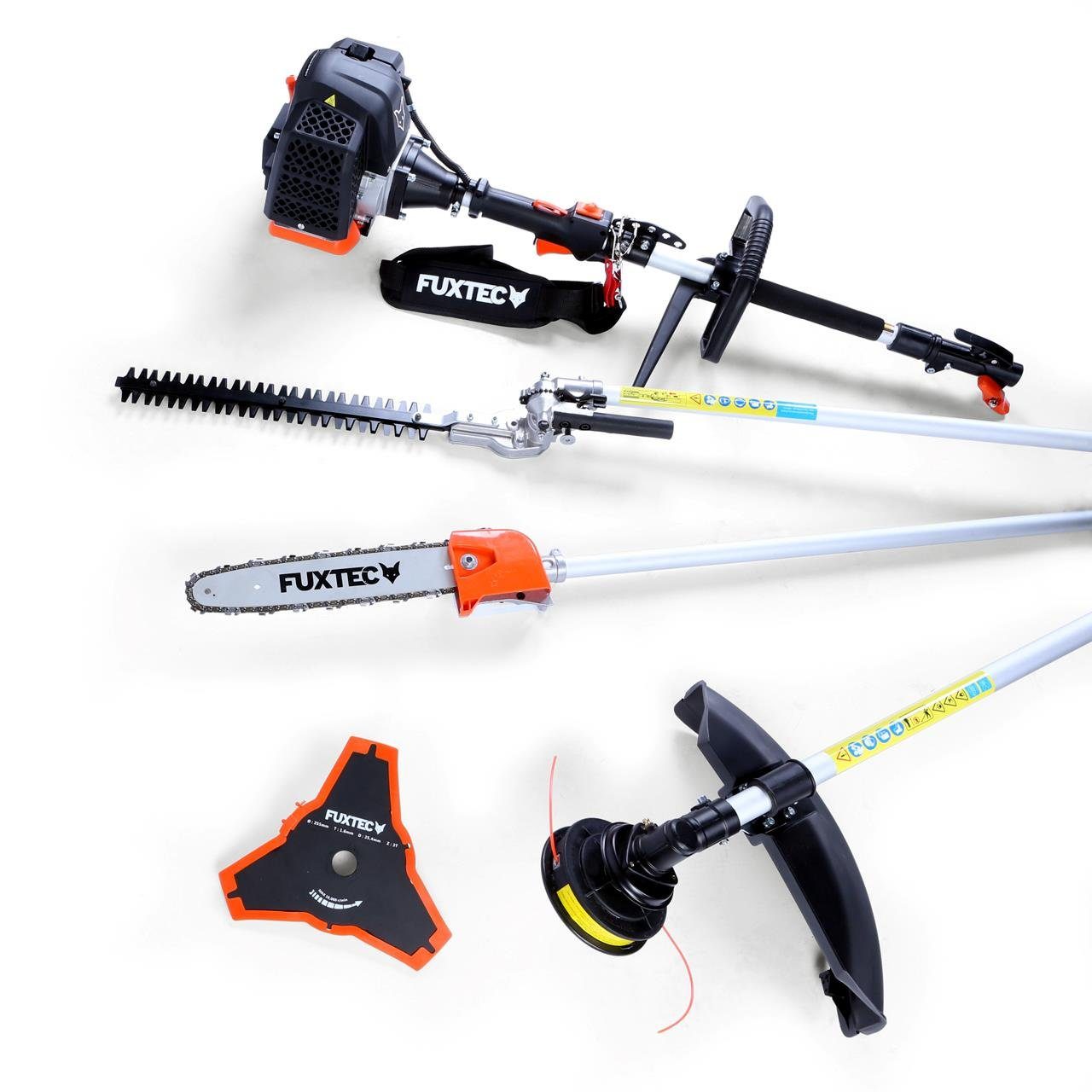 FUXTEC Benzin-Motorsense FX-MT152, 44 cm Arbeitsbreite Messer, 4in1 Tool 3PS, 52ccm, 32cm Schnittbreite, 40cm Schnittlänge