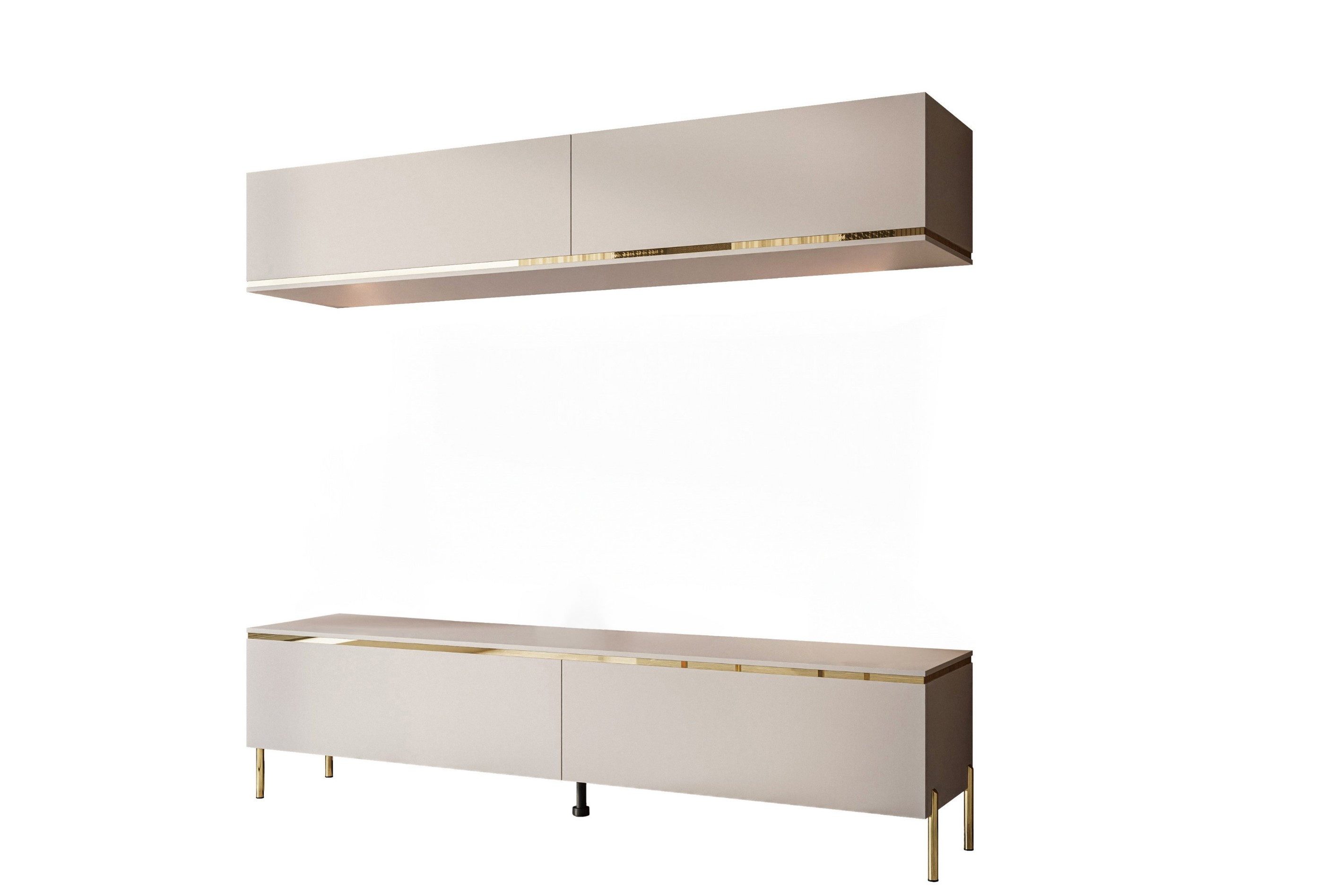 ALLHOUSE24 Wohnwand LAURA Kaschmir 180 cm Breite hängende Schrankwand gold Beine