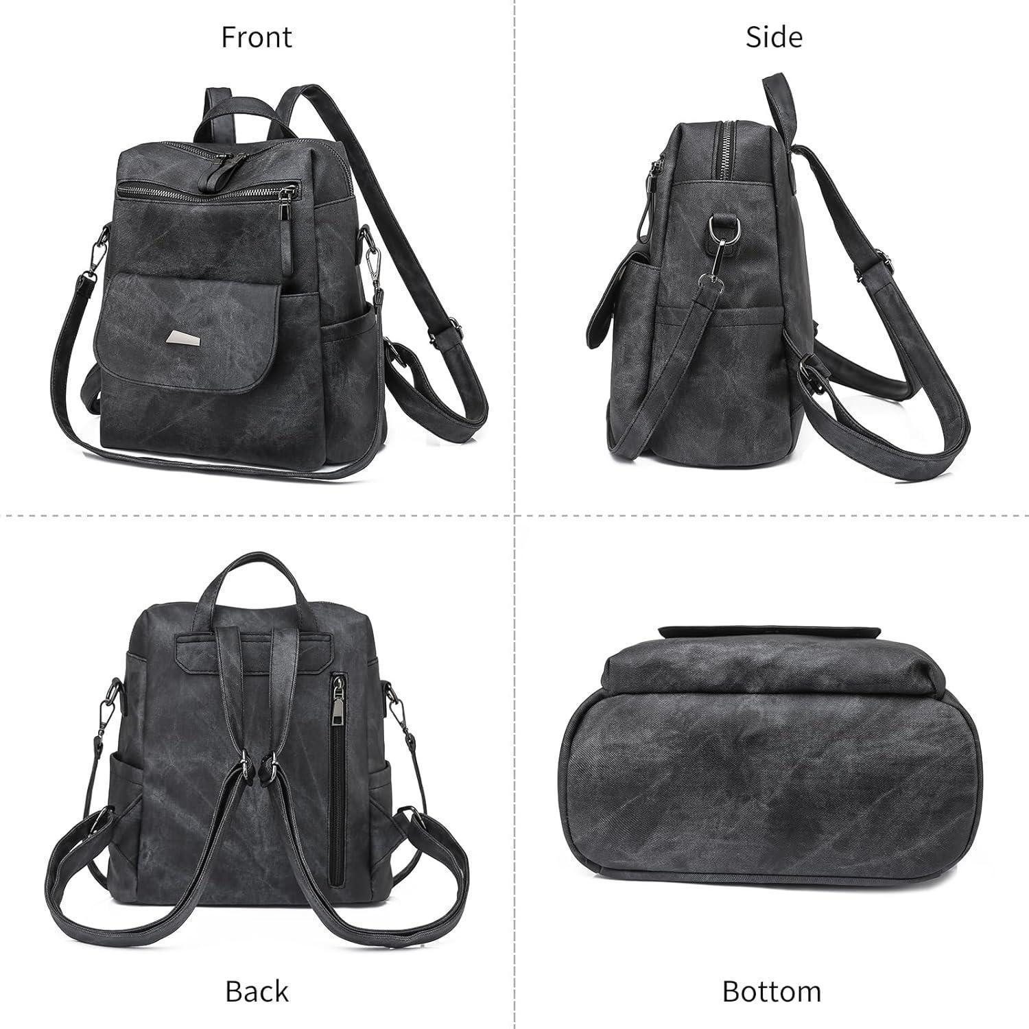 LuxusKollektion Freizeitrucksack Rucksack Damen wasserdicht diebstahlsicher PU Leder leicht Schwarz