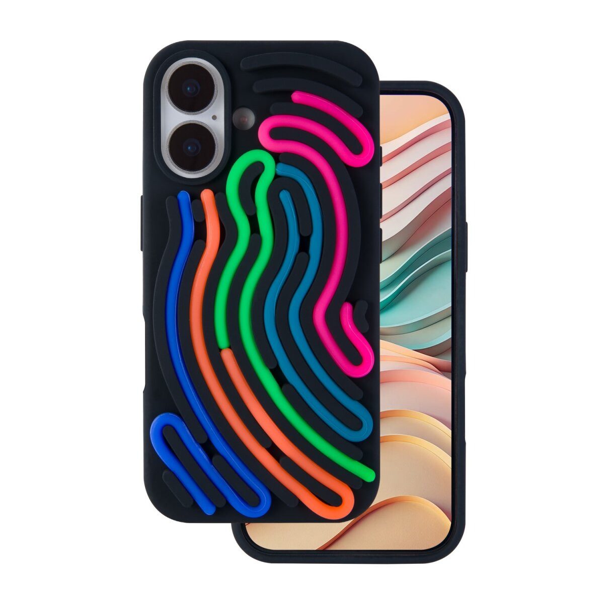 COFI 1453 Handyhülle DIY Snake kompatibel mit Apple iPhone 15 Schwarz mit Silikonbändern 6,1, Personalisierbare Hülle mit Silikonbändern