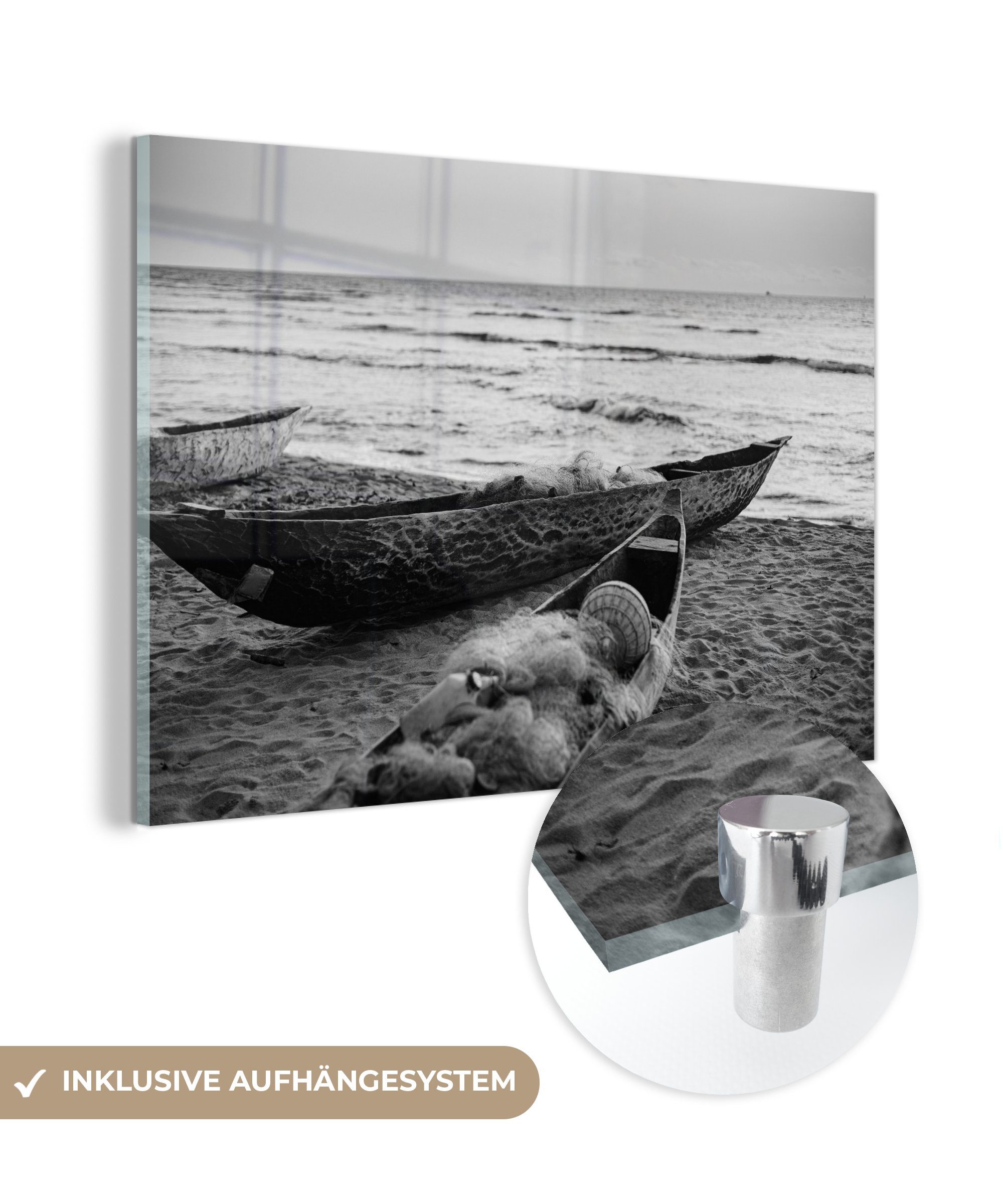- (1 Strand MuchoWow Boote Schlafzimmer am Wohnzimmer & Acrylglasbilder Acrylglasbild St), und weiß, schwarz
