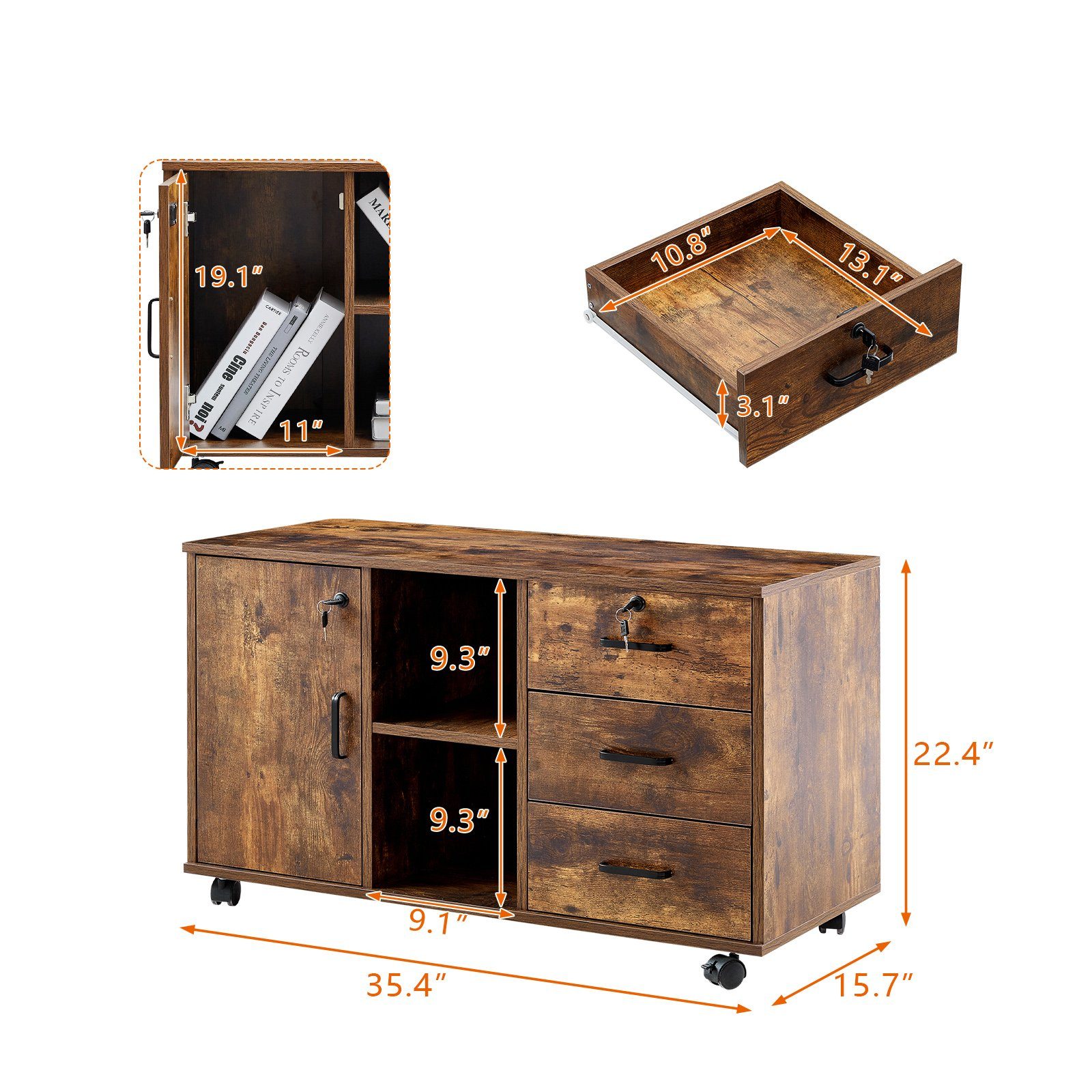 Ofcasa Aktenschrank Rollcontainer Abschließbar mit 3 günstig online kaufen