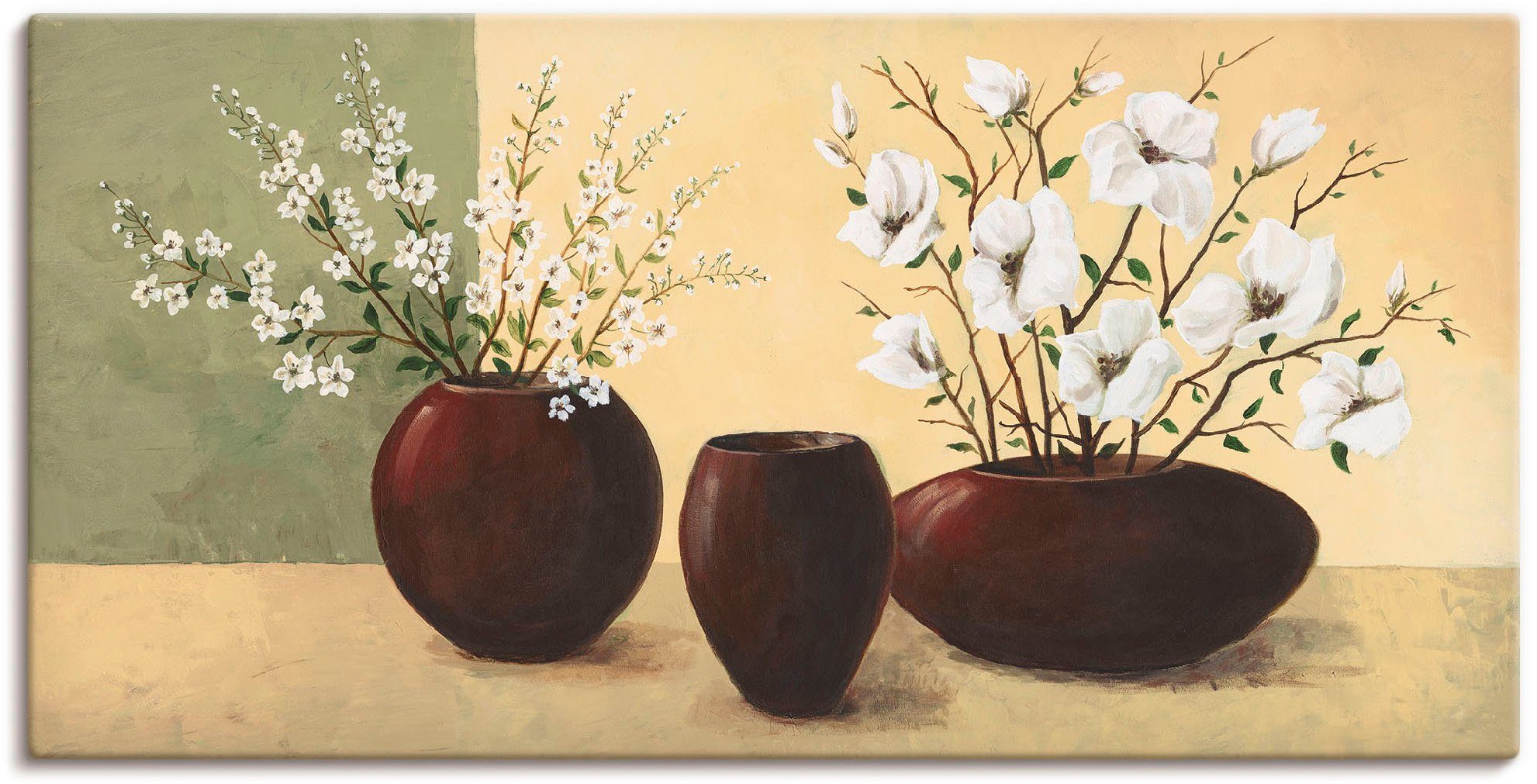 Artland Leinwandbild Magnolien, Vasen & Töpfe (1 St), auf Holzrahmen gespannt