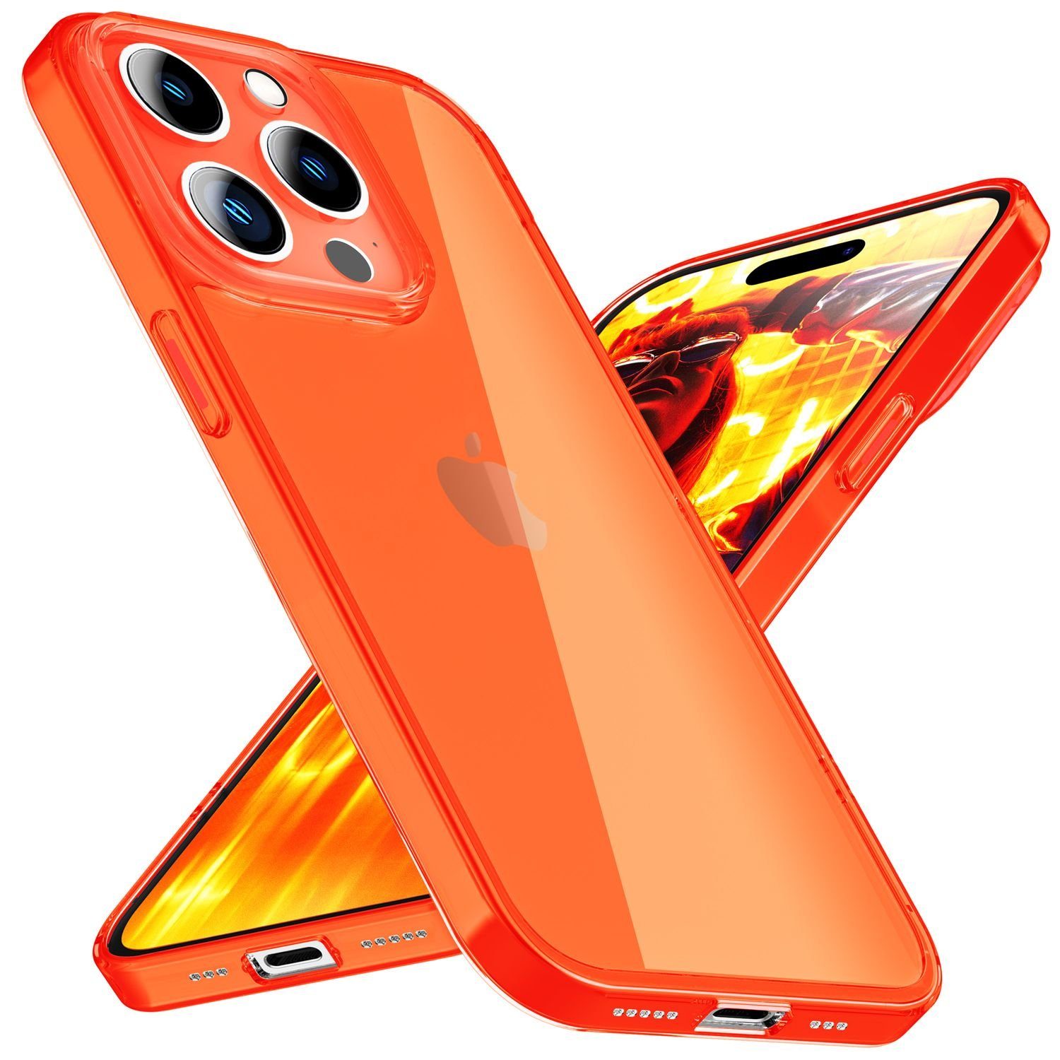 Nalia Smartphone-Hülle Apple iPhone 15 Pro, Klare Neon Silikon Hülle / Bunt / Durchsichtig Transparent / Slim Case