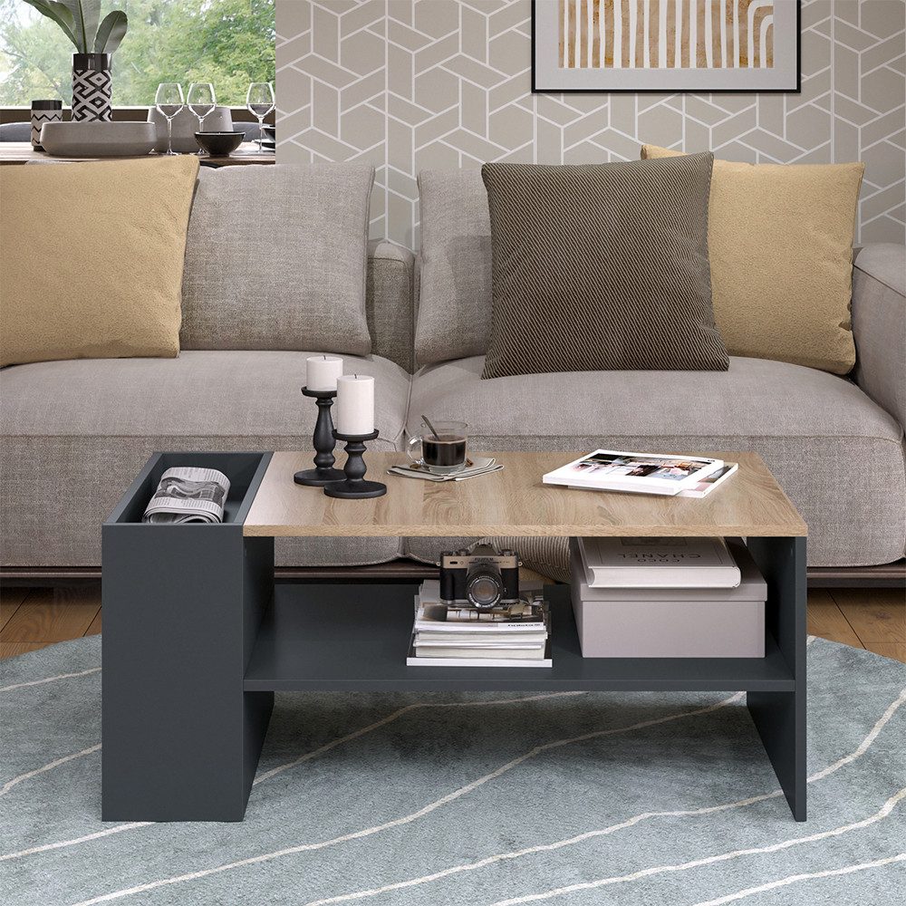 Vicco Couchtisch Wido, Anthrazit/Sonoma, 100 x 55 cm mit Regalen günstig online kaufen