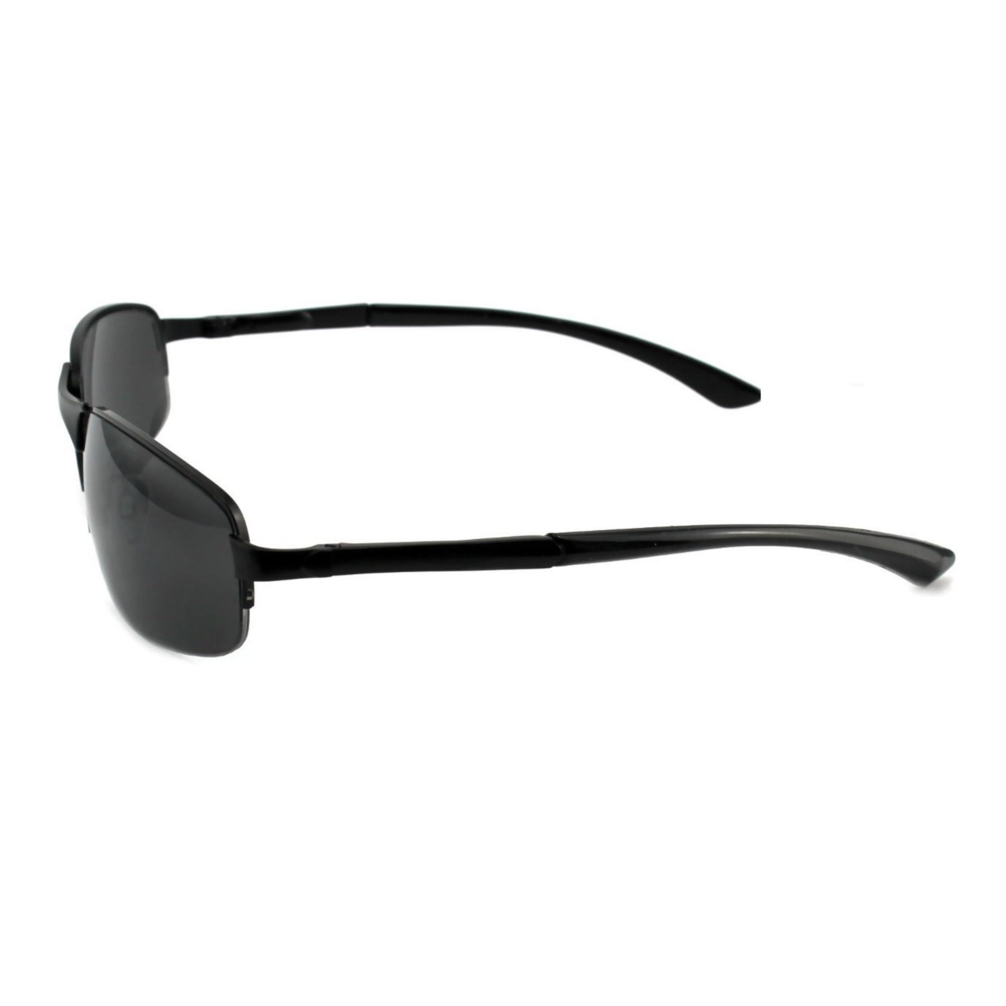 Rennec Sonnenbrille (Herren Markenbrille Schwarz mit Brillenbox) Schmale Edelstahl Brille mit Federscharniere an den Bügeln