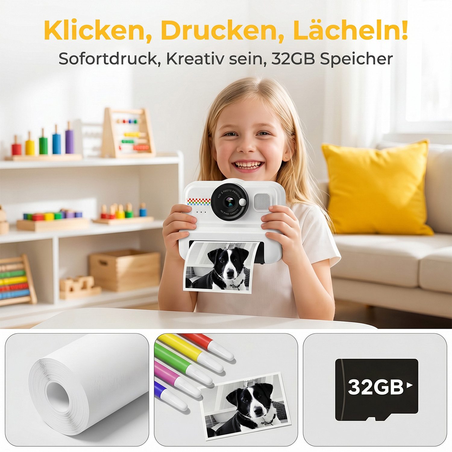 AKKEE 1080P Kinderkamera Selfie Digitalkamera Kinder mit 32GB Sofortbildkamera (12 MP, 2,4" Mini Kamera) – Bild 4 von 5