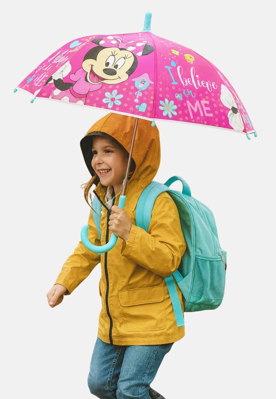 Disney Minnie Mouse Stockregenschirm Kinder Regenschirm pink mit Metallgestell ab 3 Jahren, windfest