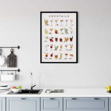 Likarto Poster Cocktailkarte Poster, 30 klassische Longdrinks und Shortdrinks, Cocktail Menü, Deko für die Küche, Geschenk zum Einzug