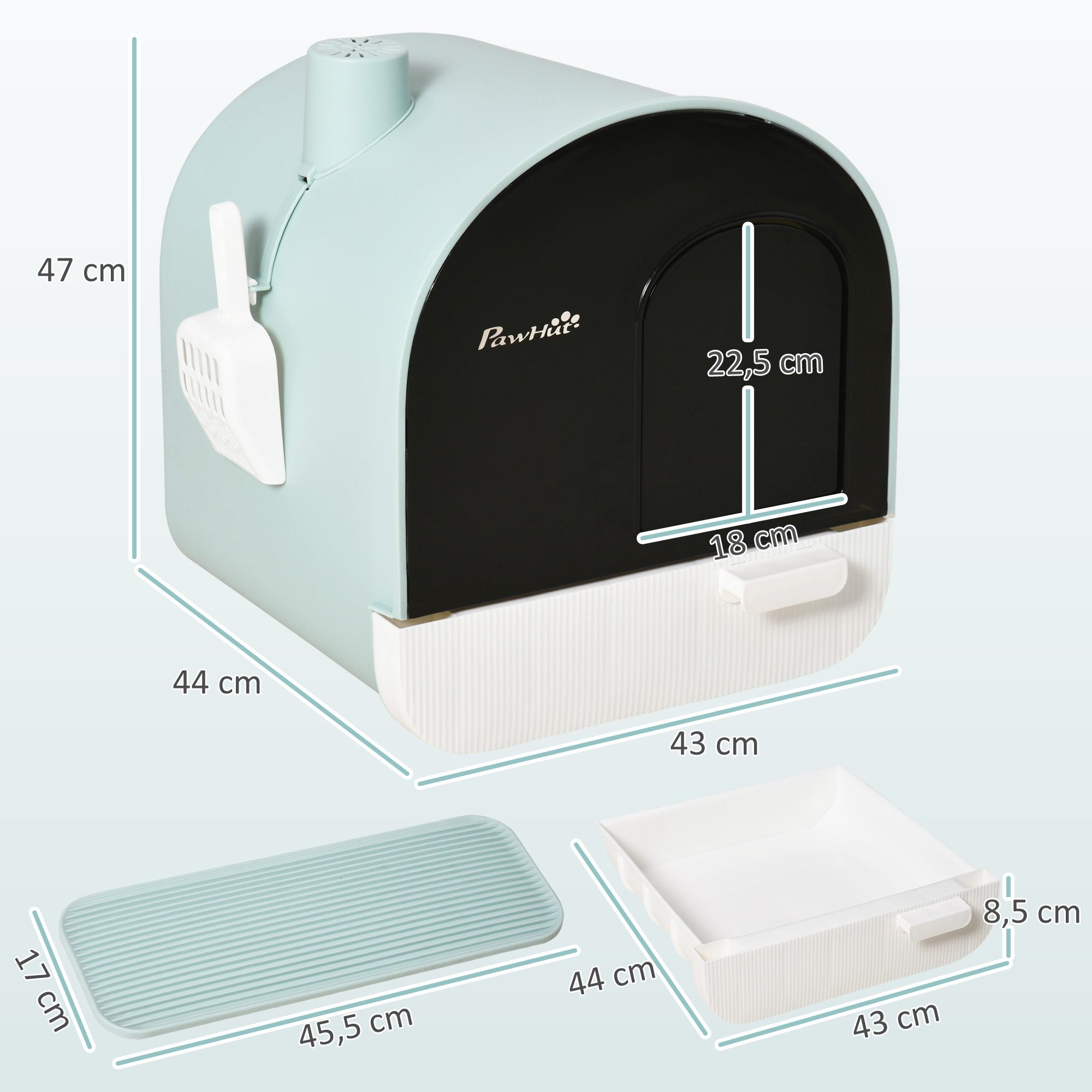 PawHut Katzentoilette Streuschaufel, Streufangmatte mit Deckel, für Wohnzimmer, Grün