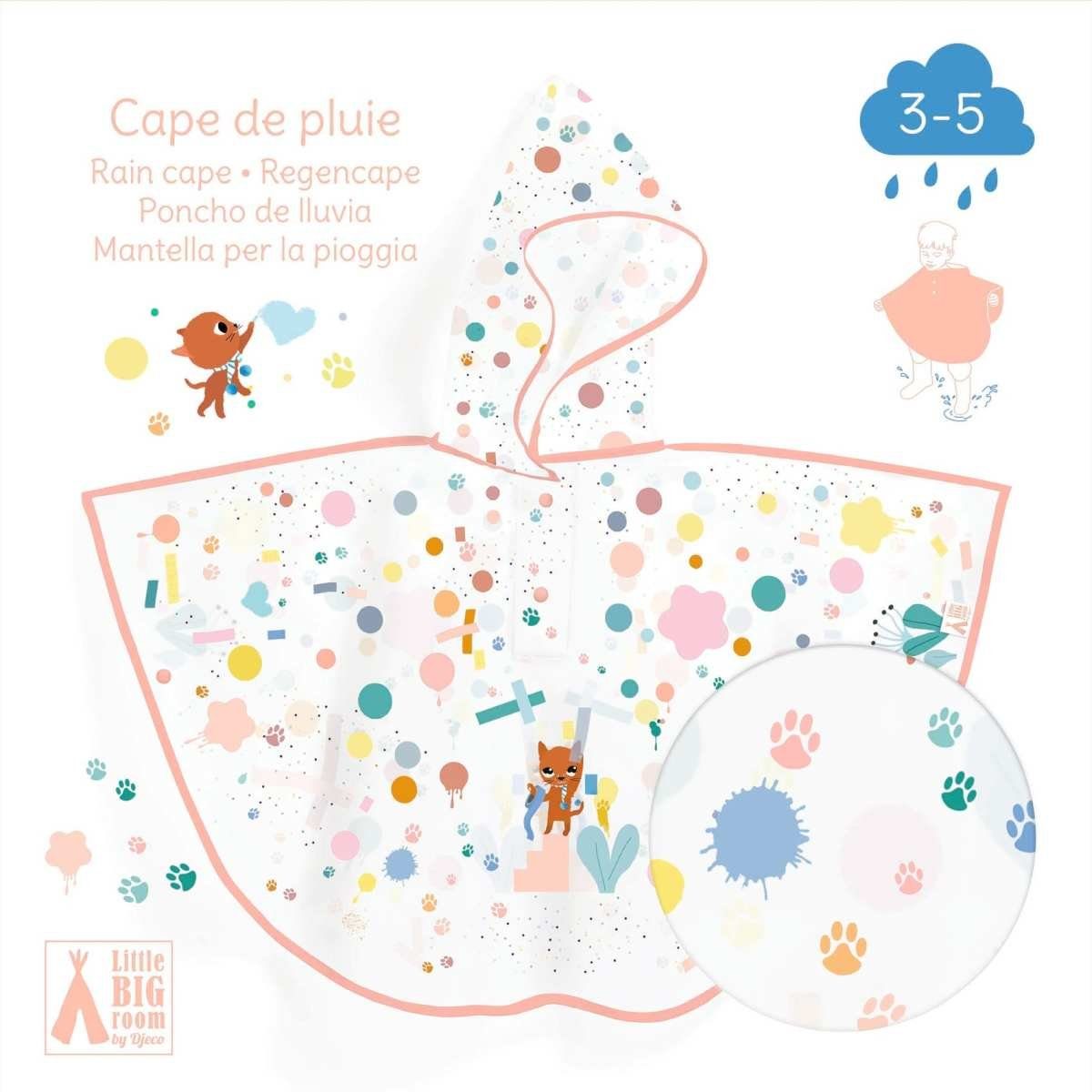 DJECO Regenponcho Regencape mit Kapuze für Kinder von 3-5 Jahren