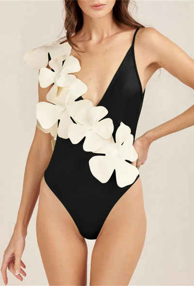HOTDUCK Bustier-Bikini Einfache Blume Einteiliger Damen Badeanzug Strand Sommer Bikini
