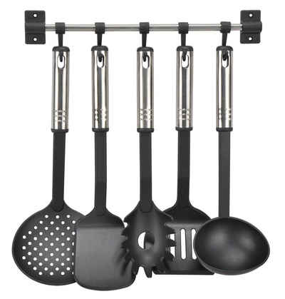 Spetebo Kochbesteckhalter Küchenhelfer Set schwarz - 6-teilig, (Stück, 6-tlg., 6 Teile), Set bestehend aus Hängeleiste und 5 Küchenwerkzeugen