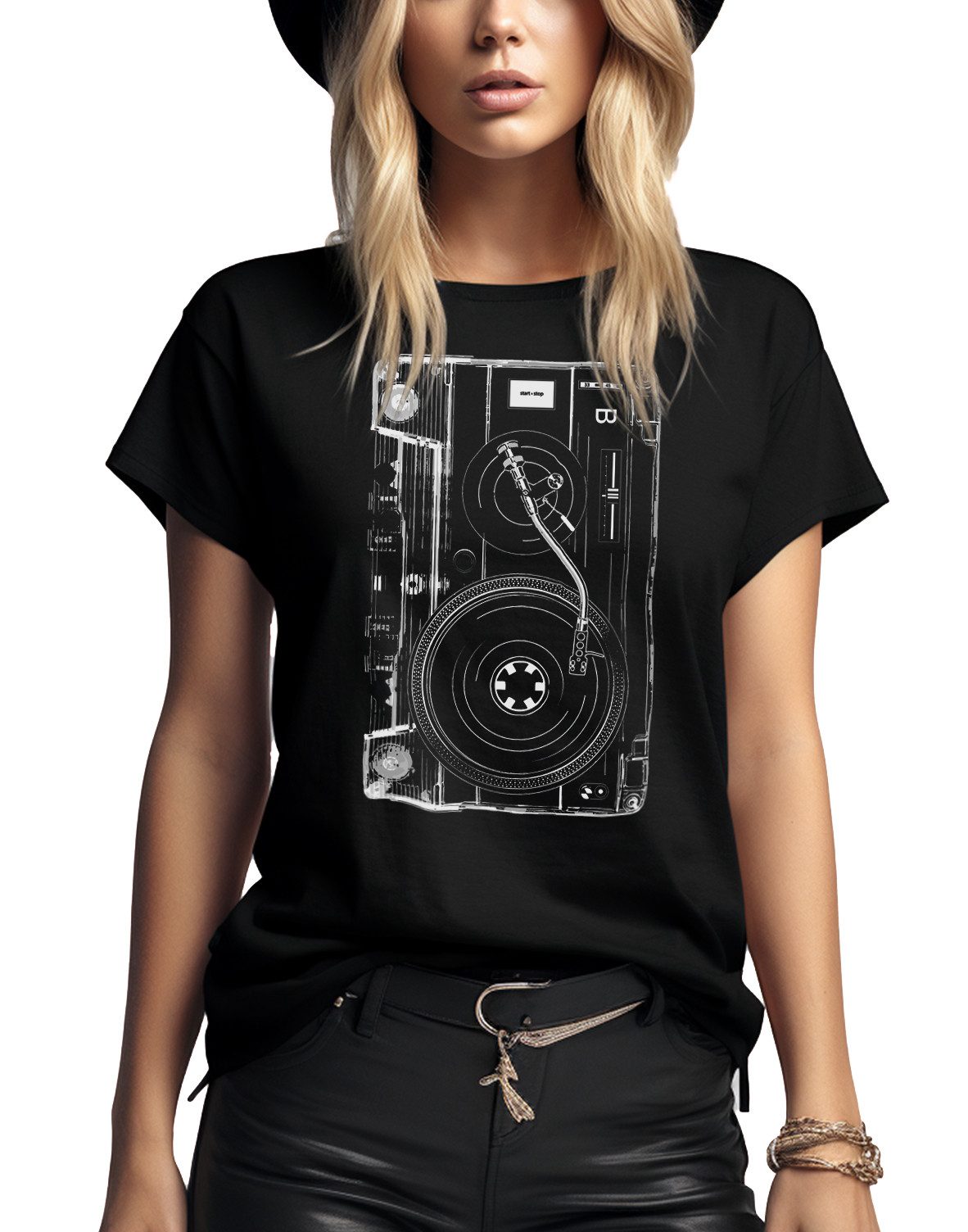 MAKAYA Print-Shirt Damen Top Retro Kassette günstig online kaufen