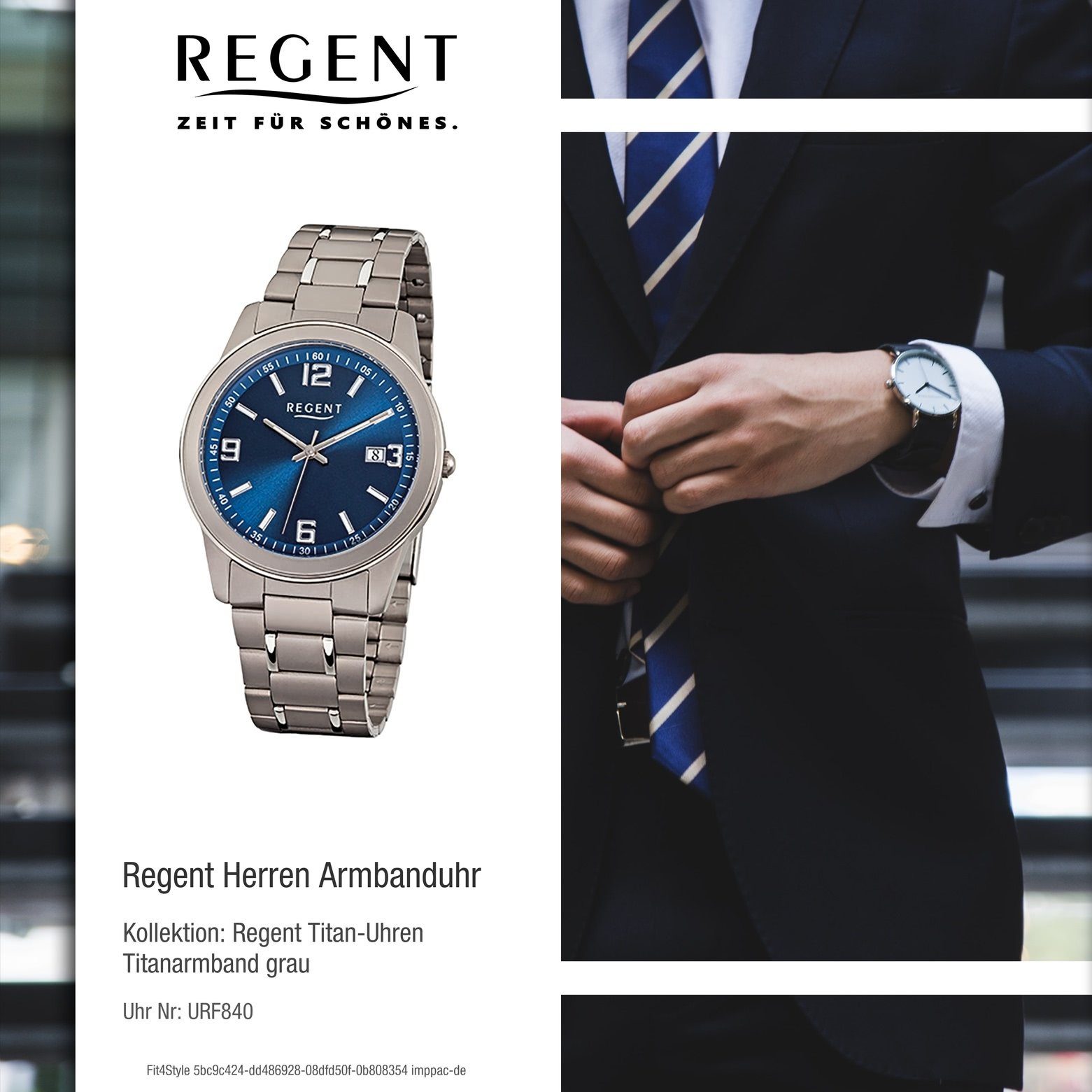 Herren silber Regent 38mm), Regent rund, Analog, mittel Armbanduhr Titanarmband Quarzuhr Herren-Armbanduhr (ca. grau