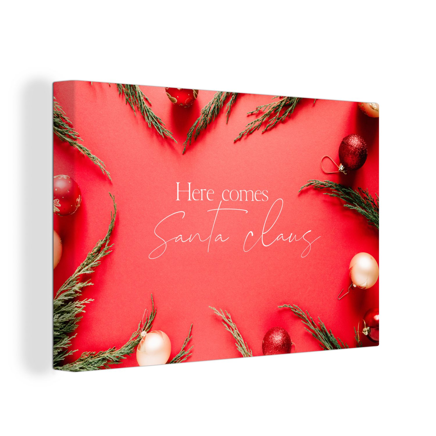 OneMillionCanvasses® Leinwandbild Winter - Rot - Weihnachtskugeln - Zitat, (1 St), Wandbild Leinwandbilder, Aufhängefertig, Wanddeko, 30x20 cm