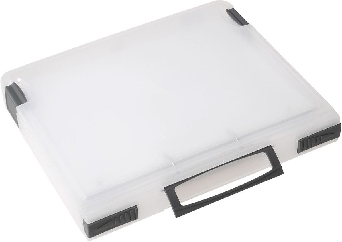 Fächermappe Sammelbox A4 PP mit Griff 2-Ring-Mechanik 25mm transparent.