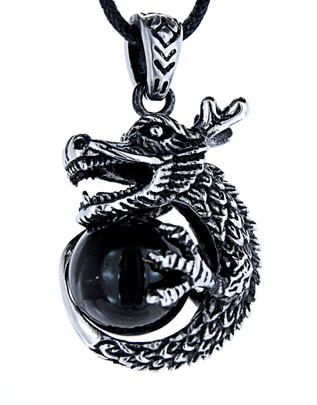 Kiss of Leather Kettenanhänger Drachen Dragon Drache schwarzer Stein Anhänger aus Edelstahl