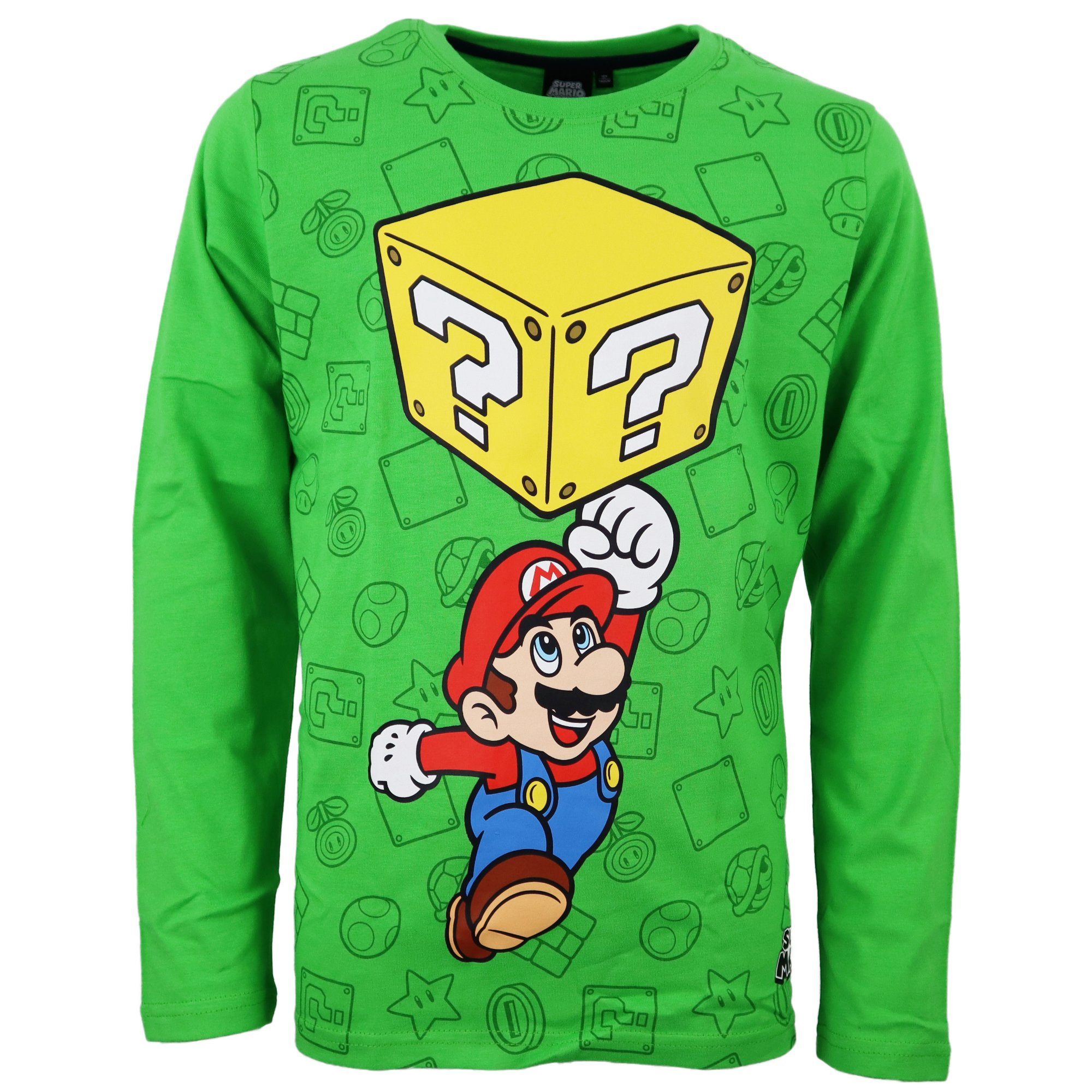 Super Mario Langarmshirt Kinder Shirt in Grün Gr. 104 bis 152, 100%  Baumwolle