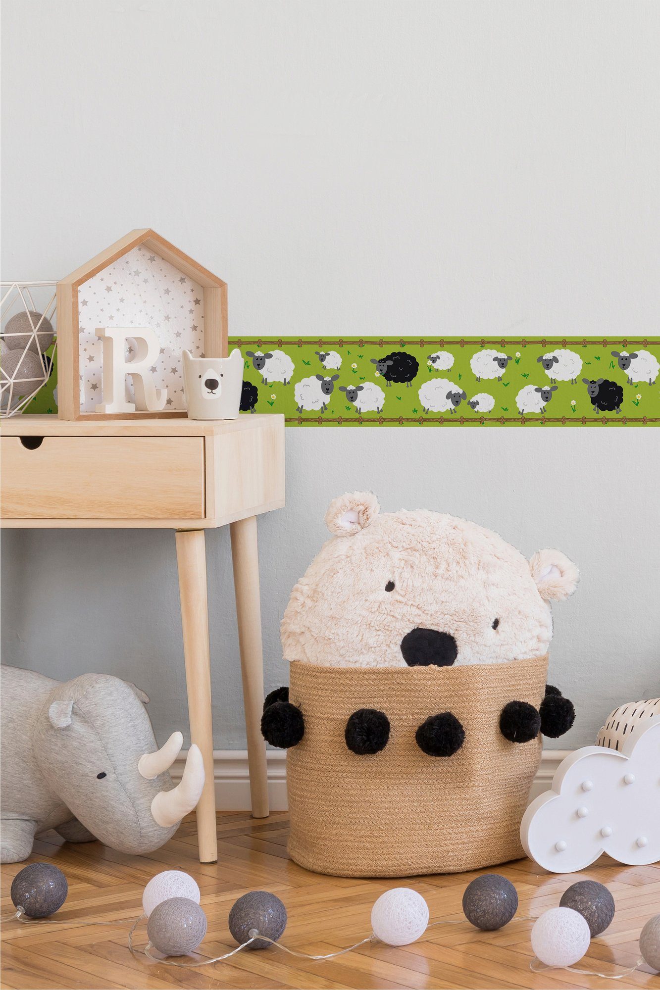 A.S. Création Bordüre Sheep Family, glatt, abstrakt, naturalistisch, Motiv, Papier Wand Schräge Tür Borte Wohnzimmer Schlafzimmer Küche Design