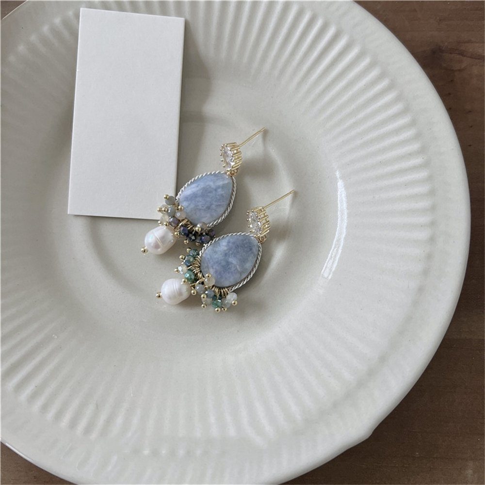 Perlenohrringe Frauen, Rouemi für Paar Naturstein-Perlen-Ohrstecker Ohrstecker blaue