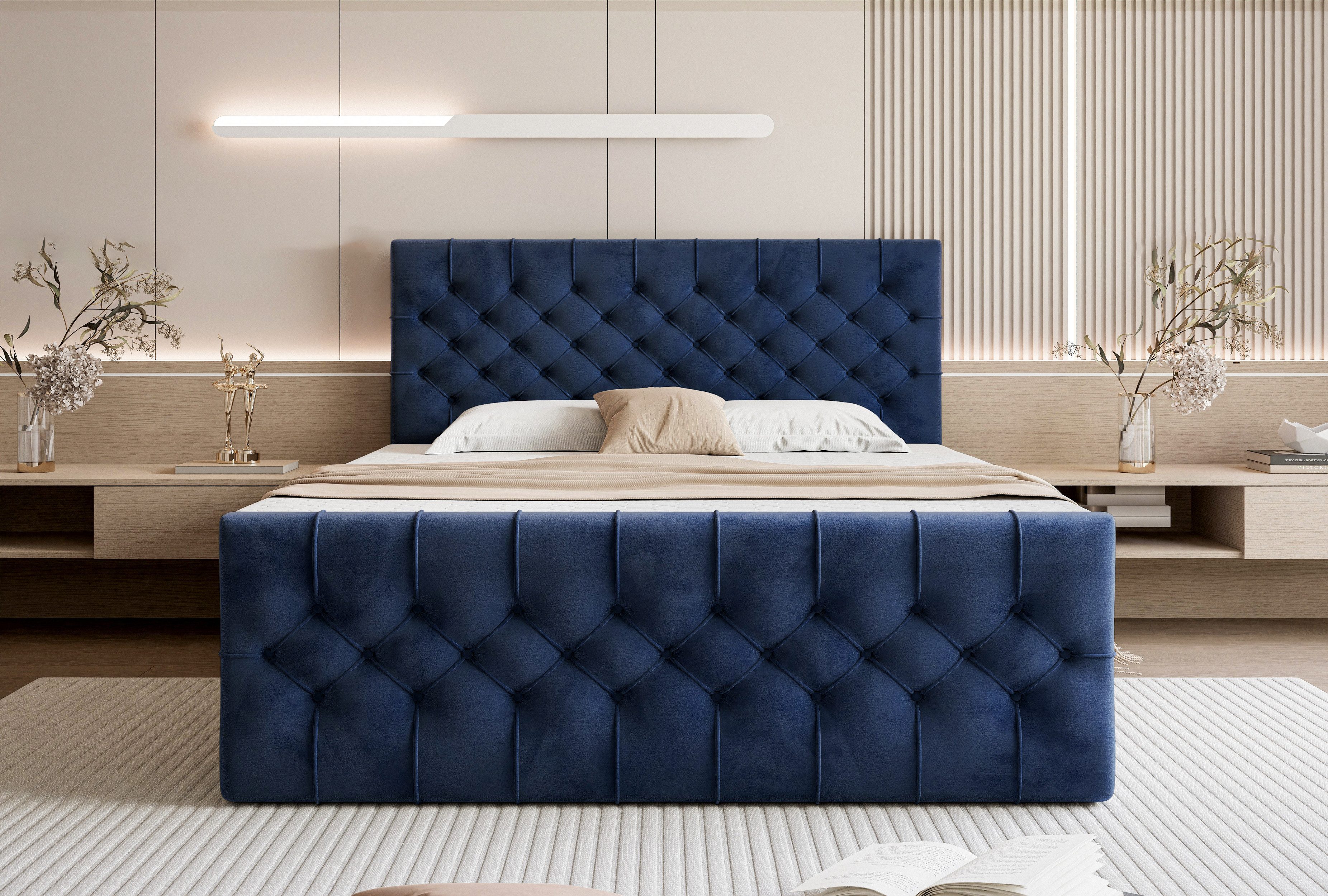 Goldstoff Boxspringbett TAURIEL mit Zwei Bettkasten günstig online kaufen