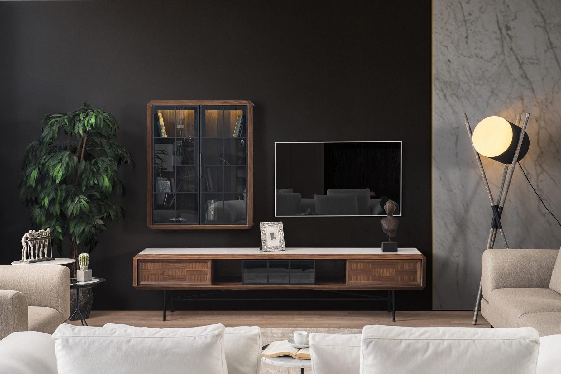 Wohnzimmer-Set Holz-TV Ständer Sideboard 2-tlg. Braun RTV Lowboard Regal