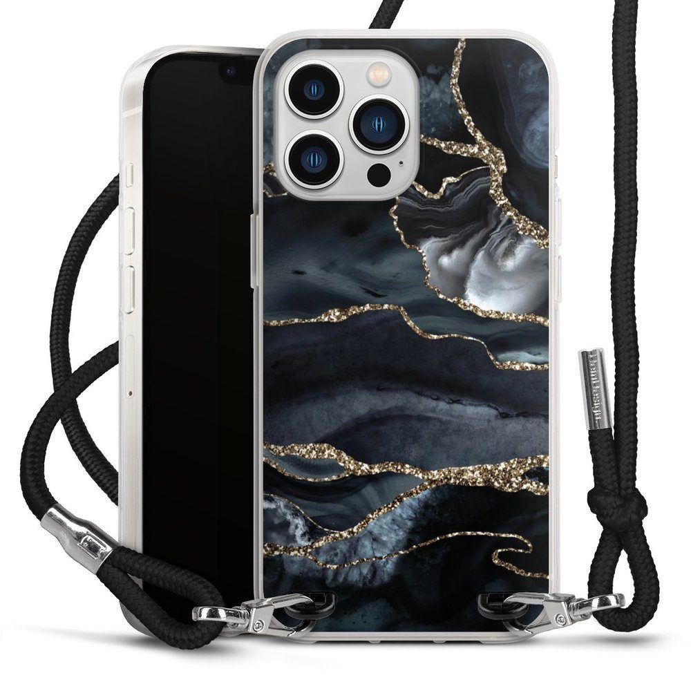 DeinDesign Handyhülle Glitzer Look Marmor Trends Dark marble gold Glitter look, Apple iPhone 13 Pro Handykette Hülle mit Band Case zum Umhängen