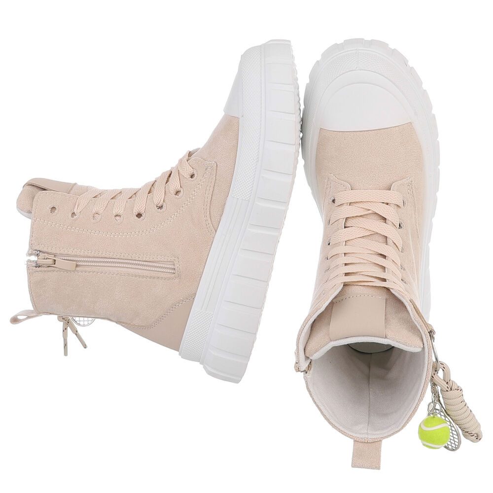 Ital-Design Damen Schnürboot mit Plattformsohle und Zieranhänger Sneakerboots (92078671) Keilabsatz/Wedge Sneakers High in Beige