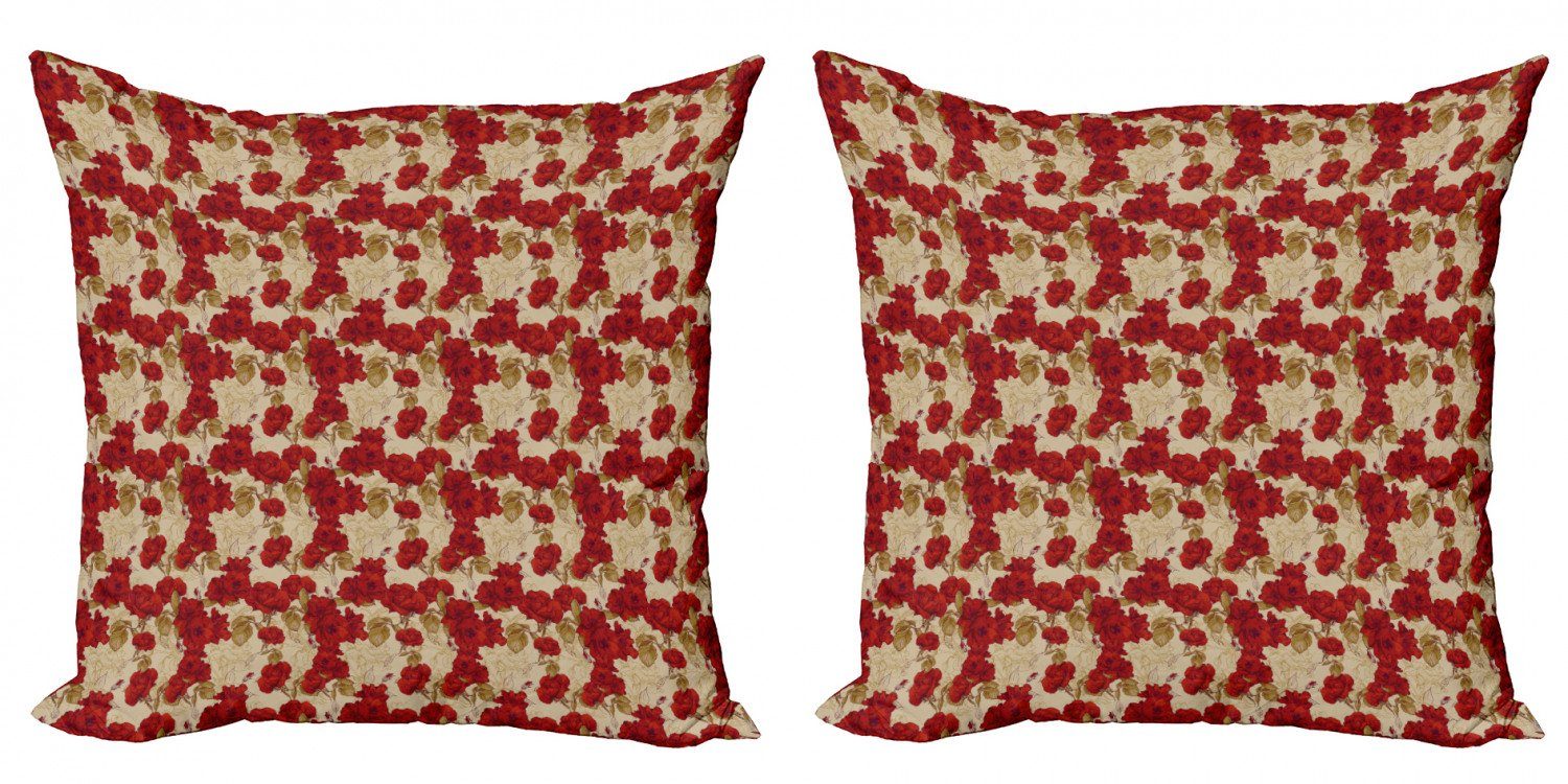 Kissenbezüge Modern Accent Doppelseitiger Digitaldruck, Abakuhaus (2 Stück), Jahrgang Romantische Rote Rosen