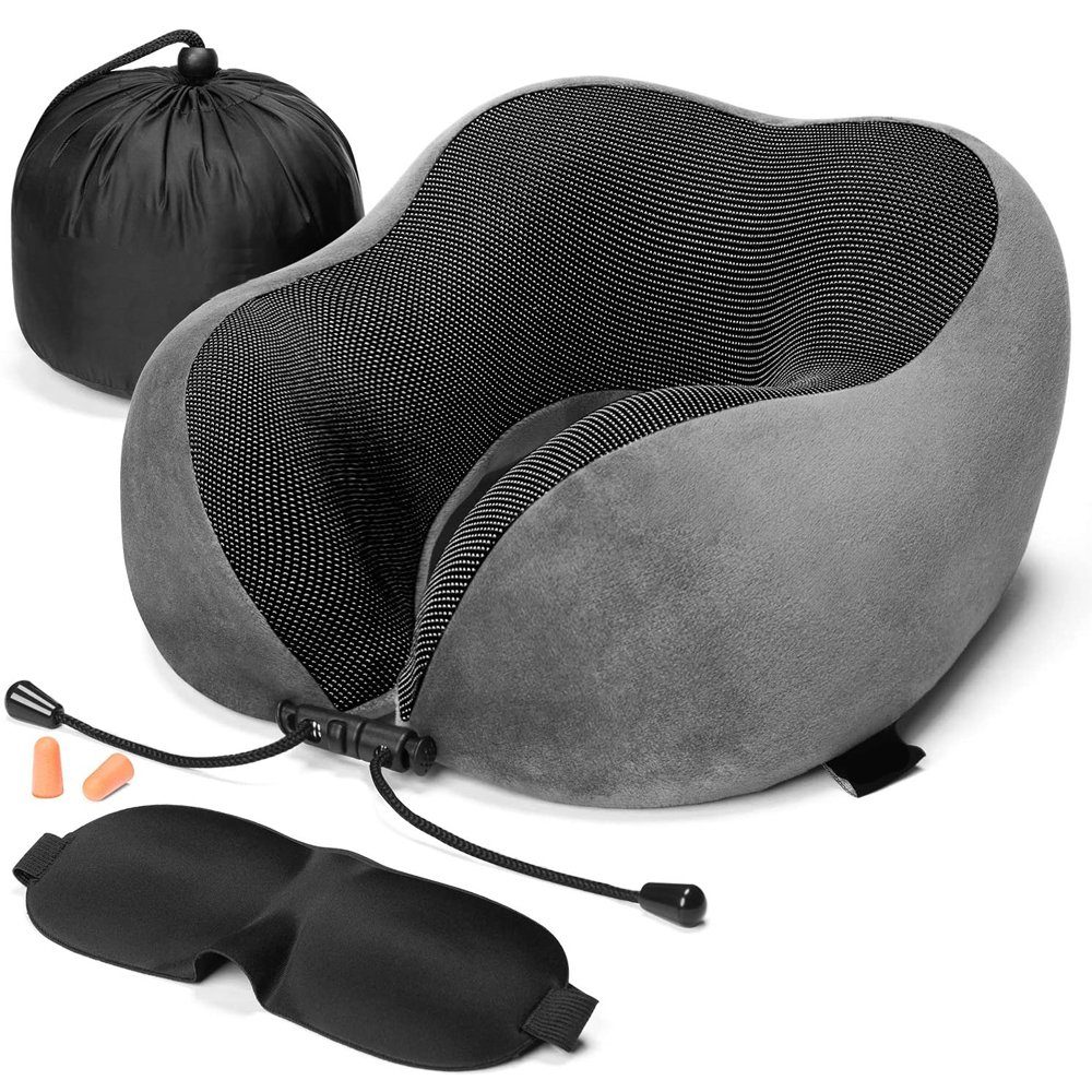 Nackenstützkissen Reise Nackenkissen, Memory Foam Stoff Ergonomisches Nackenstützkissen, zggzerg, Set