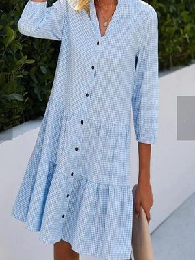 BlauWave Blusenkleid Hemdblusenkleid Kariertes (1-tlg., Hemdkleid für Damen mit Viertelärmeln und Stehkragen) Geeignet für tägliche Reisen